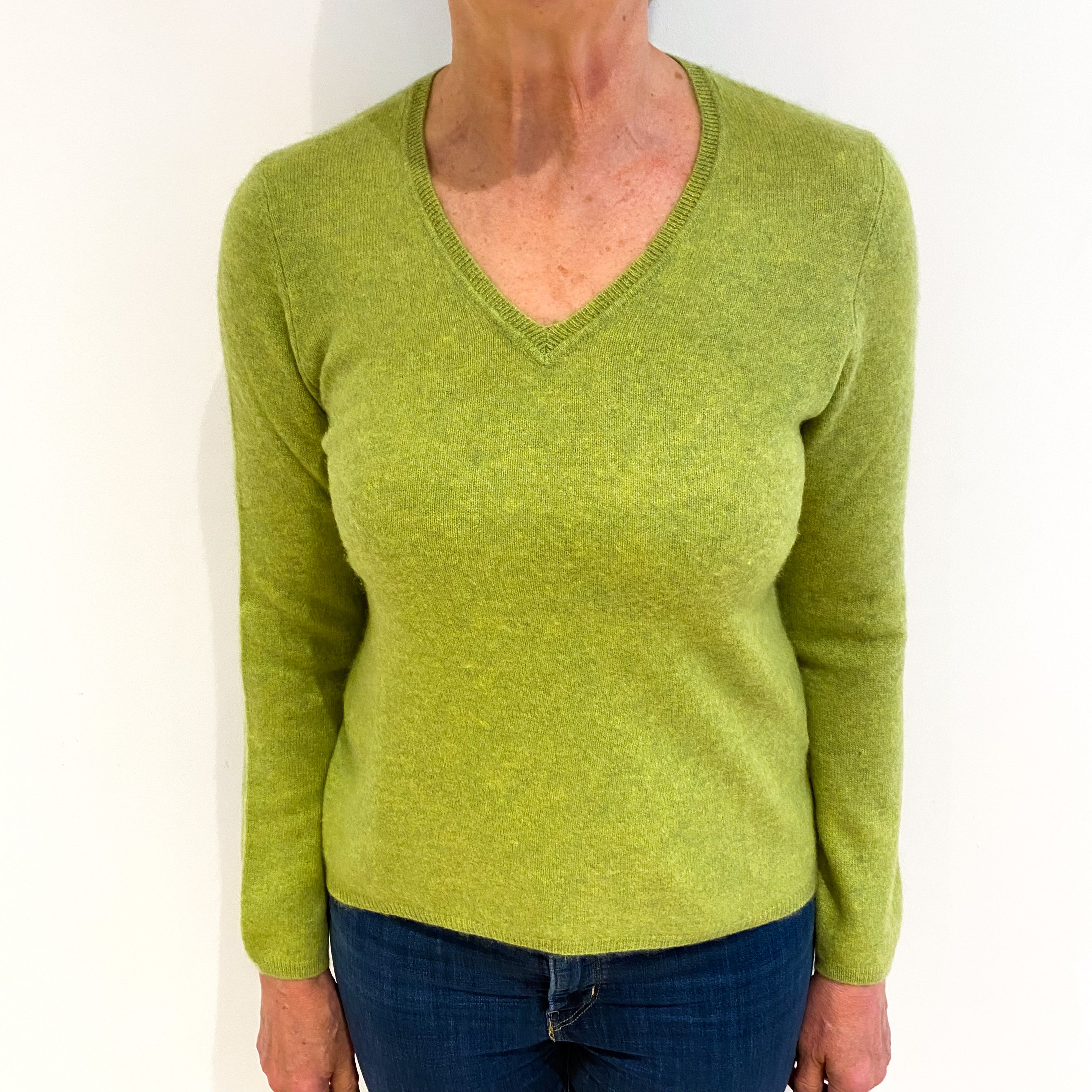 Lime Green Cashmere V Neck Jumper Medium