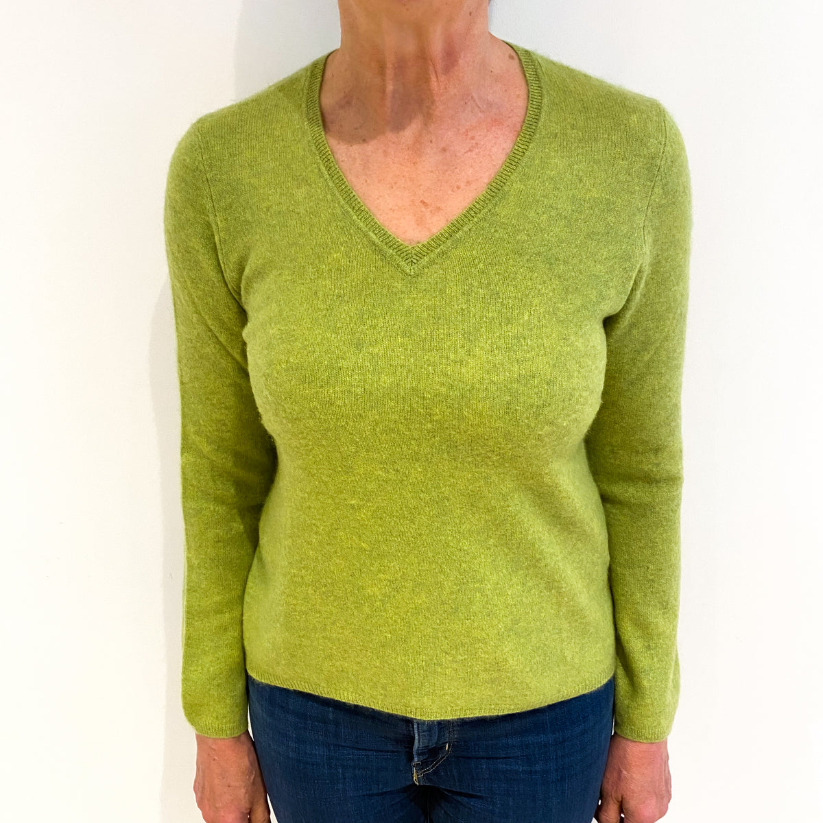 Lime Green Cashmere V Neck Jumper Medium