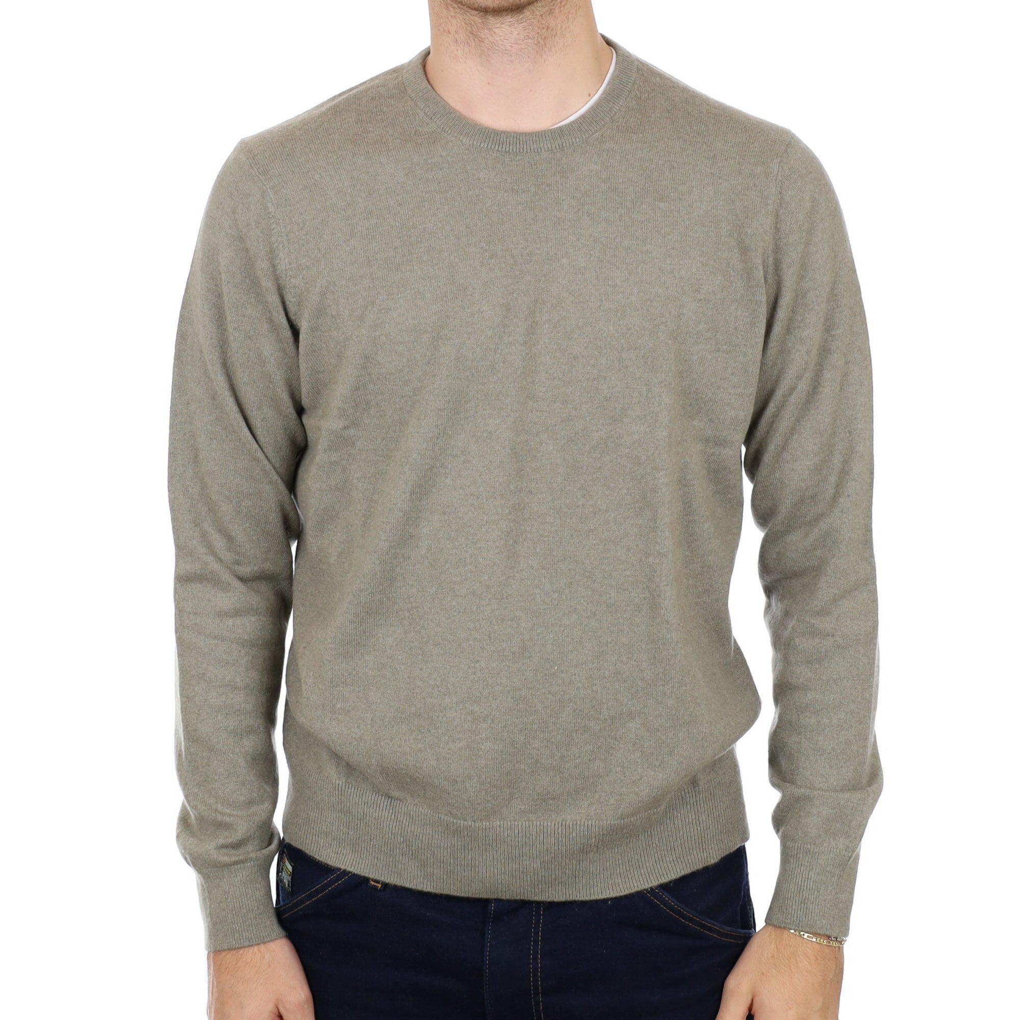 Men's Muted Sage Cashmere Crew Neck Jumper Large