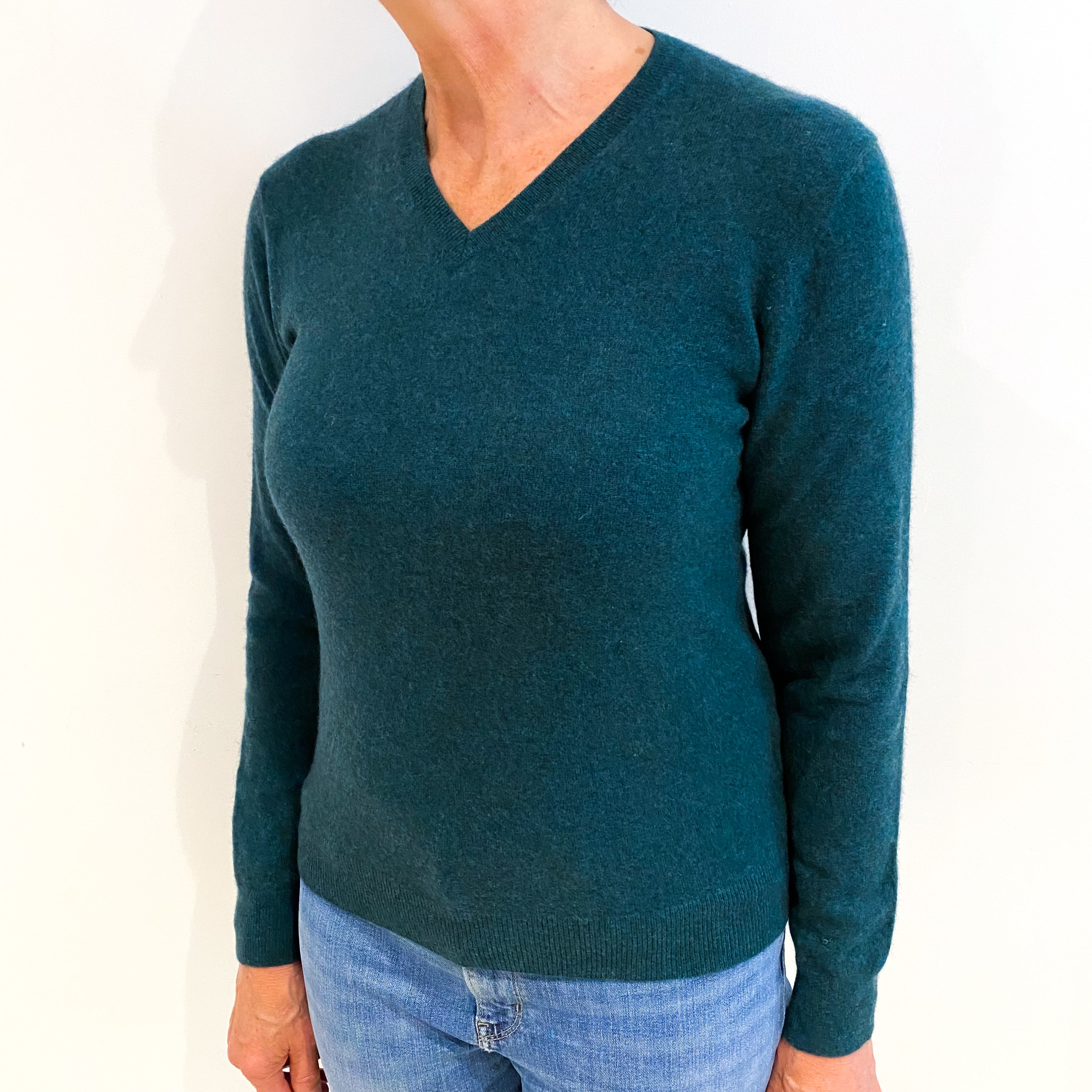 Spruce Green Cashmere V Neck Jumper Medium
