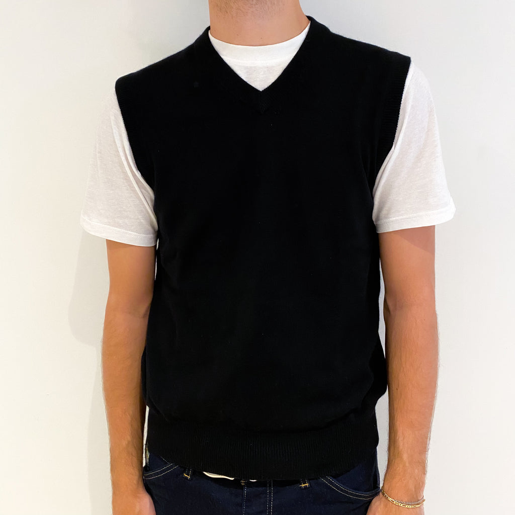 Men's Black Cashmere V-Neck Tank Top Medium