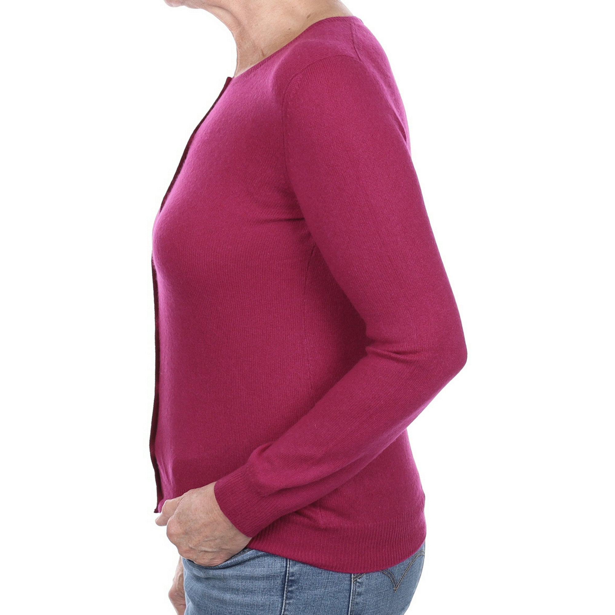 Cherry Pink Cashmere Crew Neck Cardigan Medium