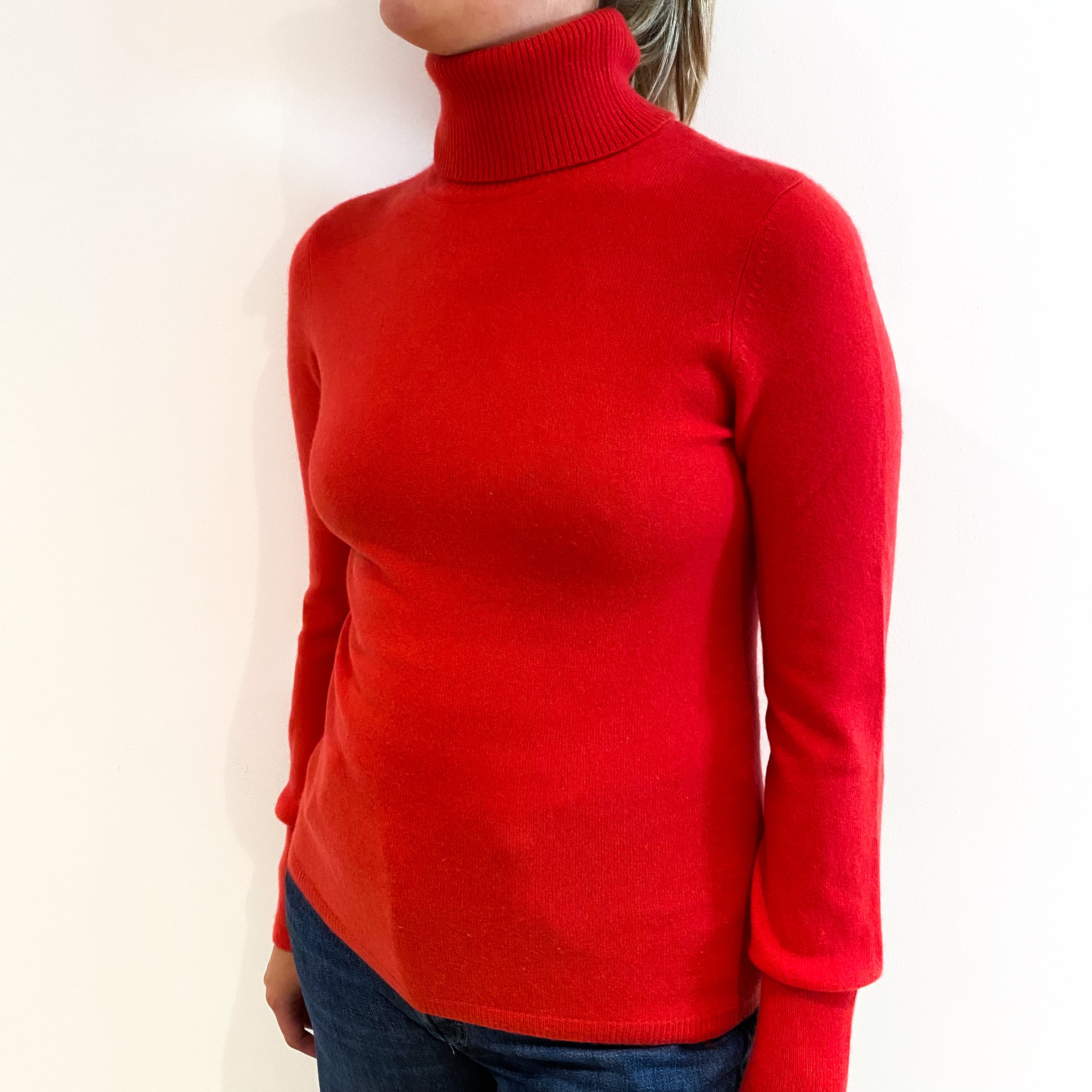 Cranberry Red Cashmere Polo Neck Jumper Small