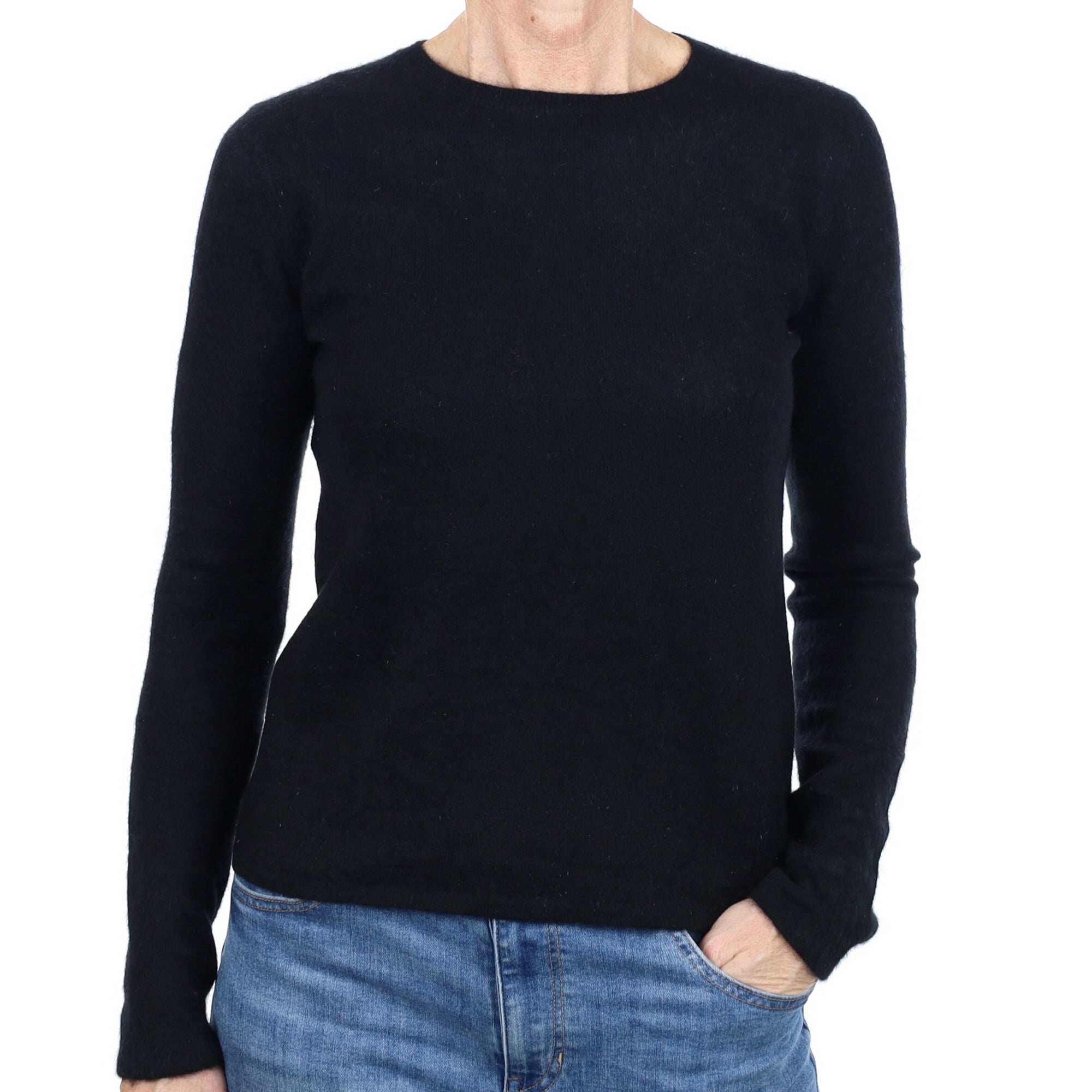 Black Textured Cashmere Crew Neck Jumper Small