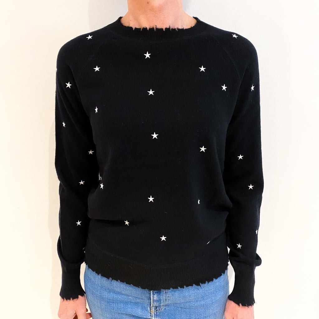 Black Starry Cashmere Crew Neck Jumper Small