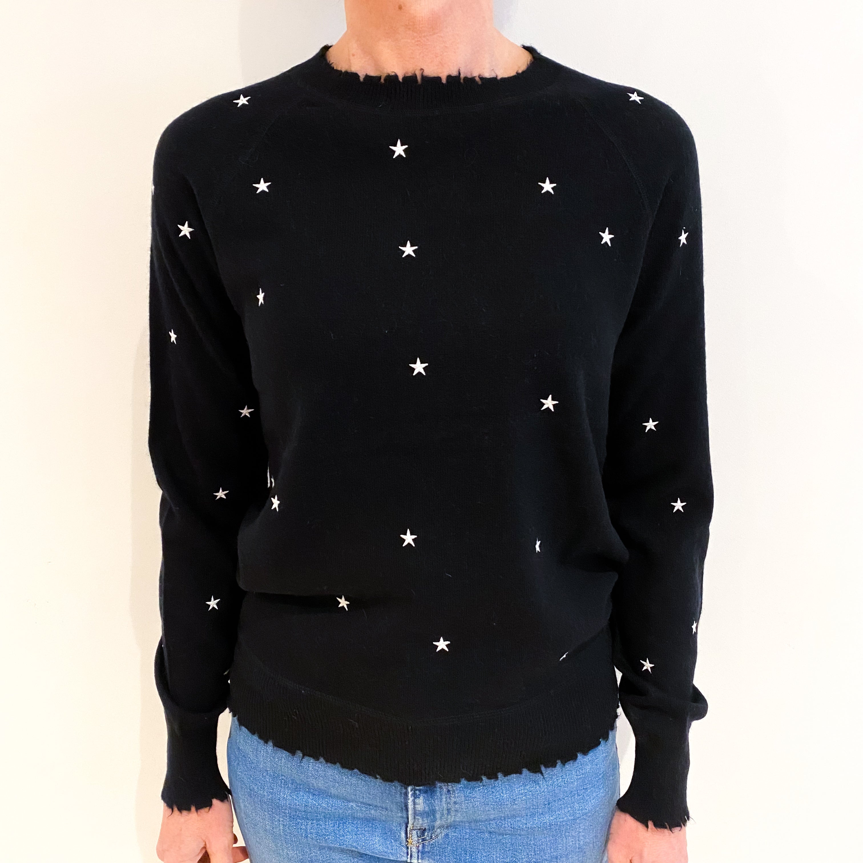 Black Starry Cashmere Crew Neck Jumper Small