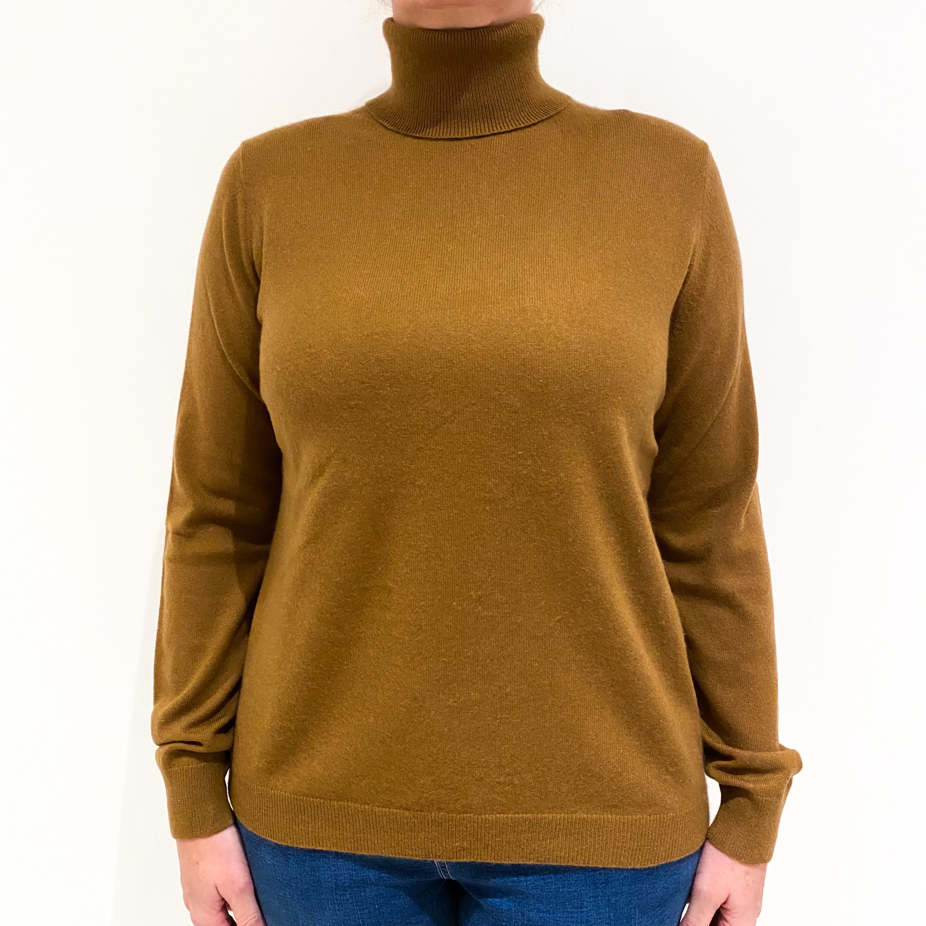 Cinnamon Brown Cashmere Polo Neck Jumper Large