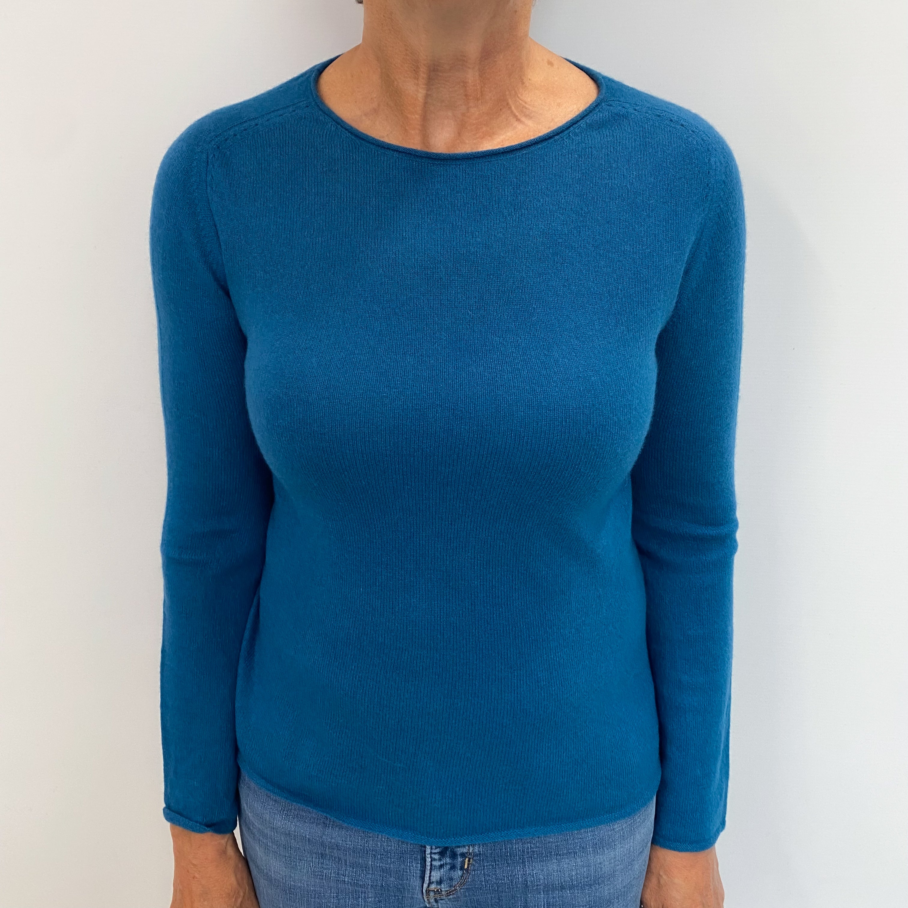 Neimam Marcus Teal Blue Cashmere Crew Neck Jumper Medium