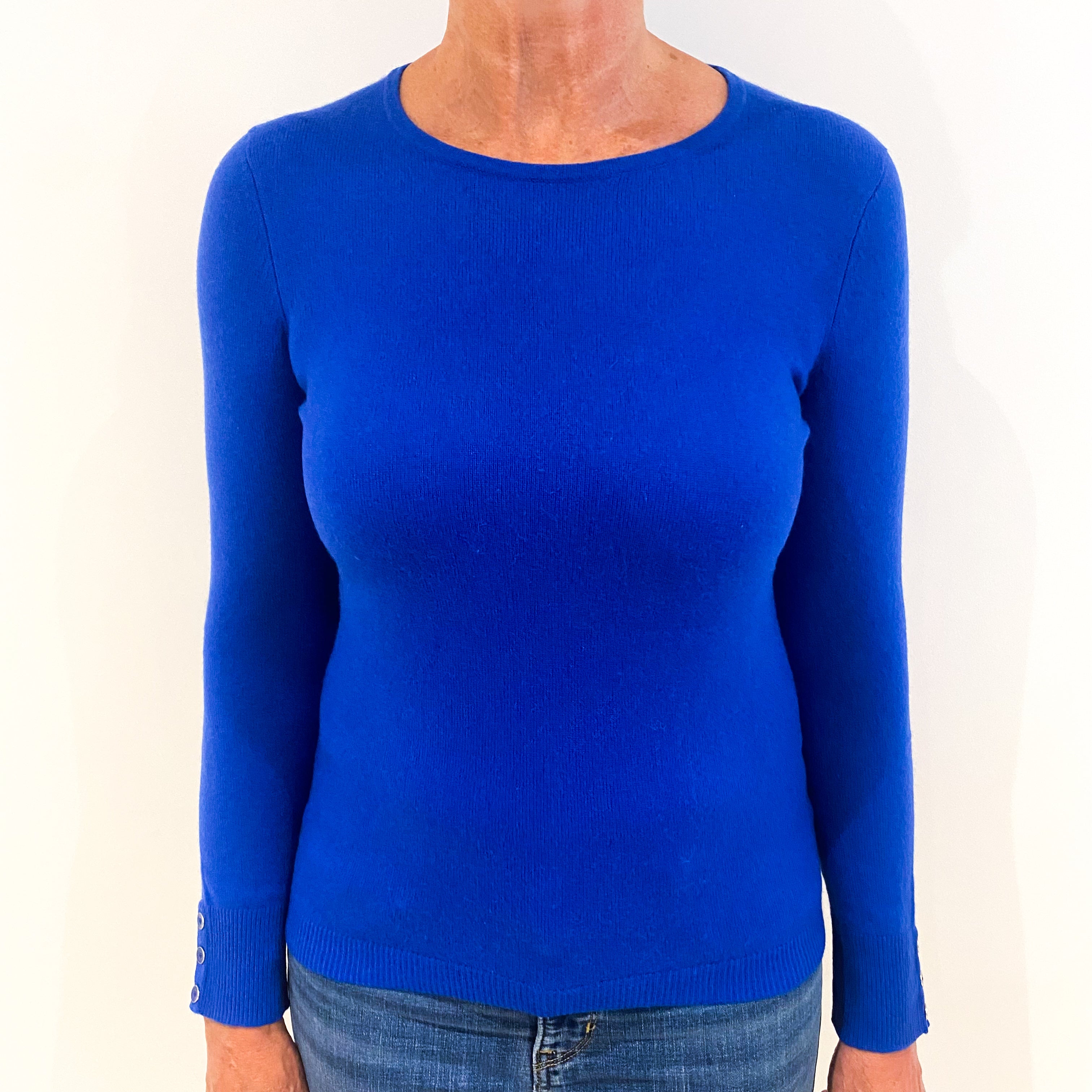 Cobalt Blue Cashmere Crew Neck Jumper Medium