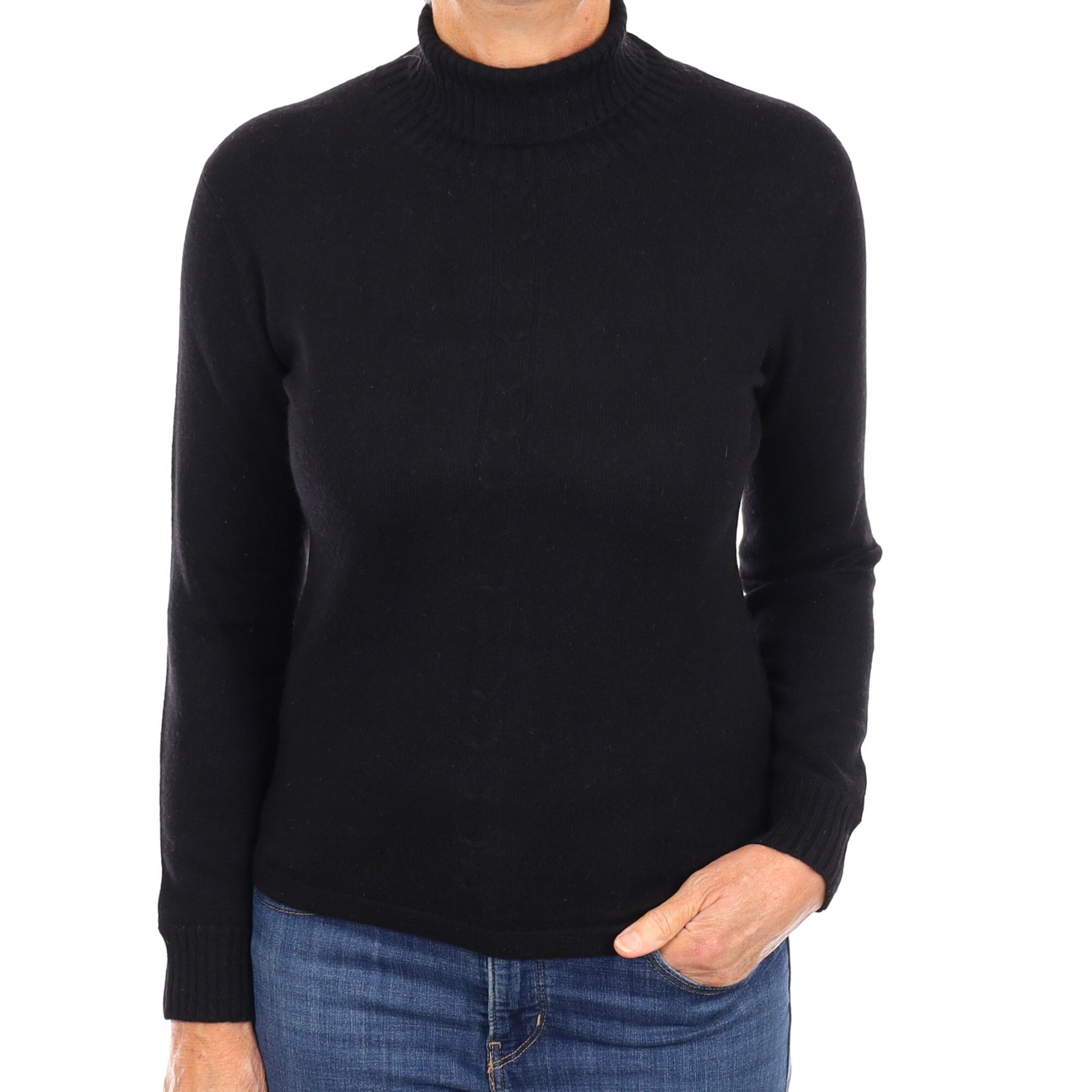 Black Cashmere Polo Neck Jumper Medium