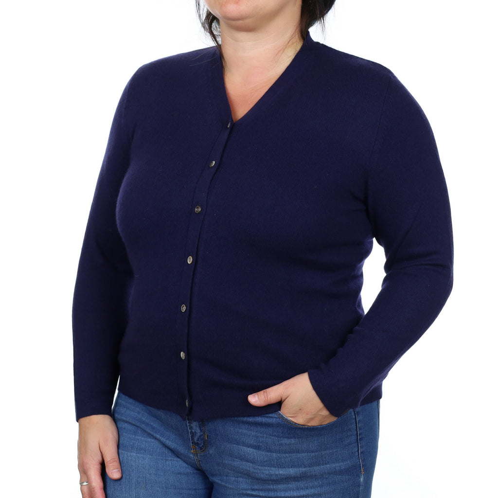 French Navy Cashmere V Neck Cardigan Large