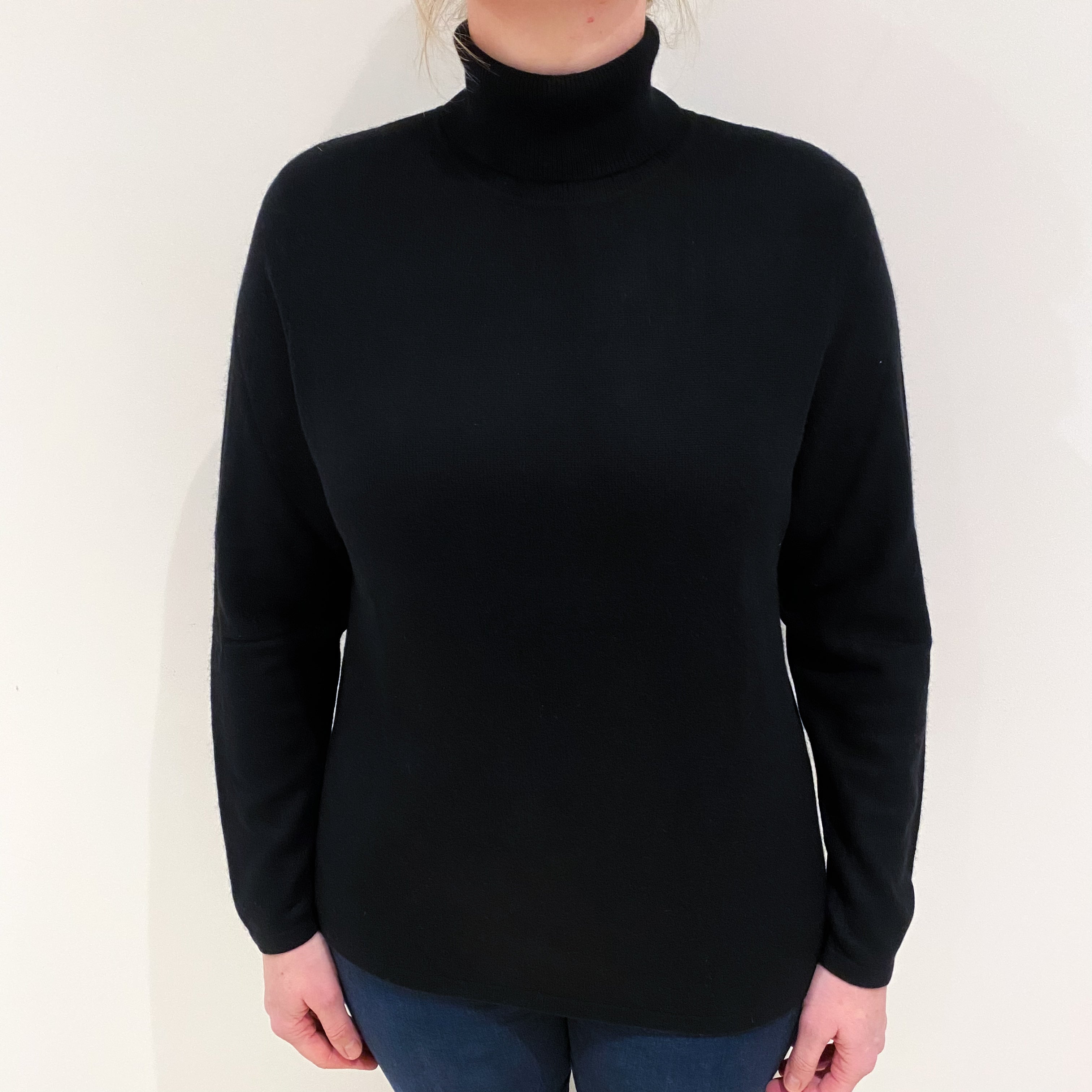 Black Cashmere Polo Neck Jumper Large