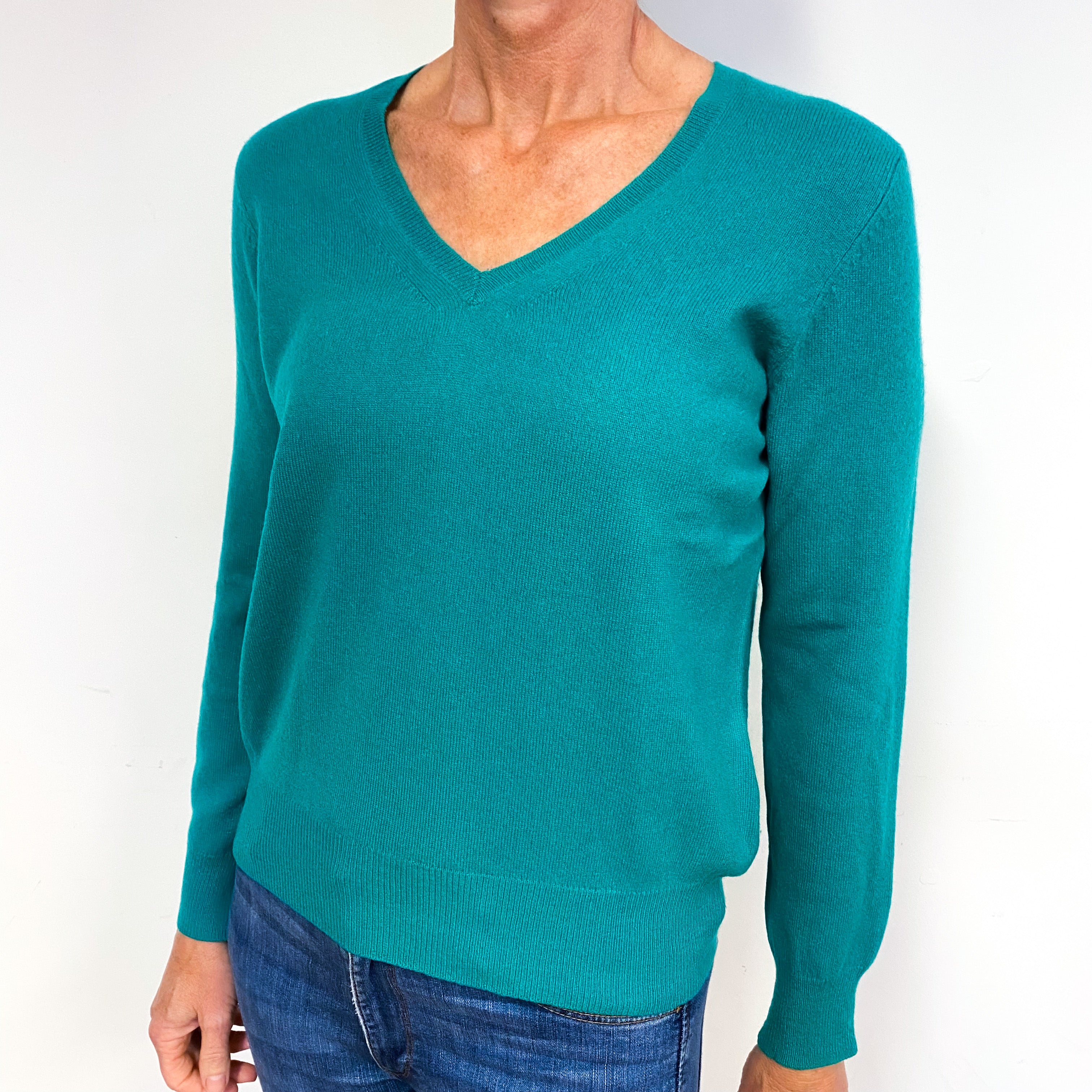 Teal Green Cashmere V-Neck Jumper Medium