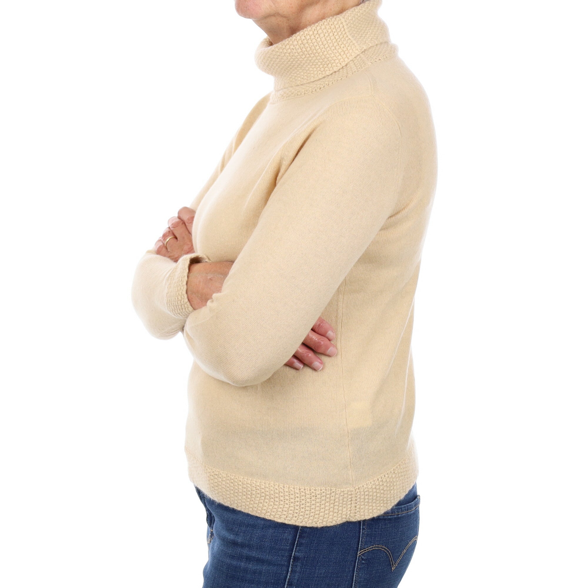 Warm Beige Cashmere Polo Neck Jumper Medium