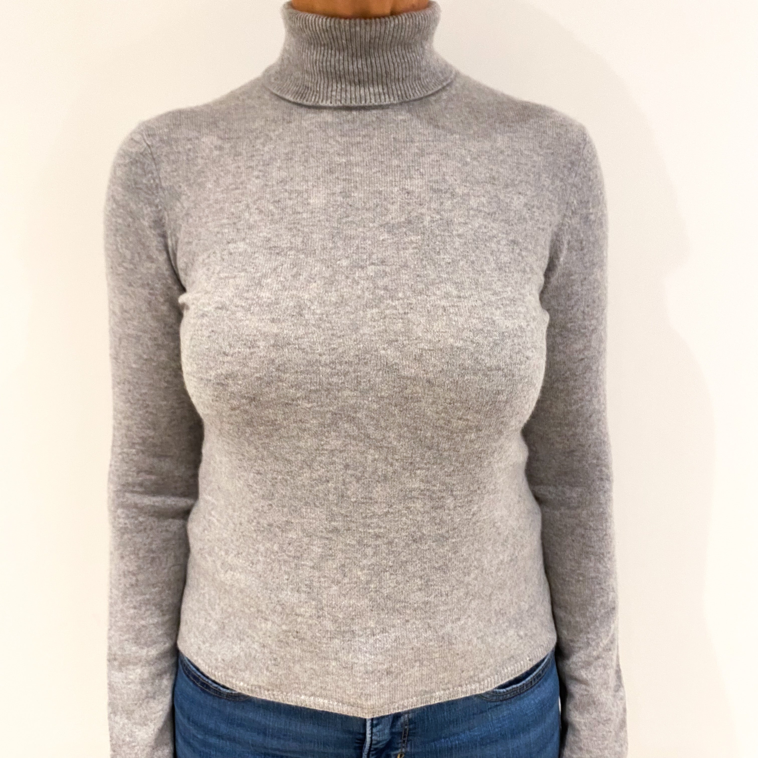 Smoke Grey Cashmere Polo Neck Jumper Medium