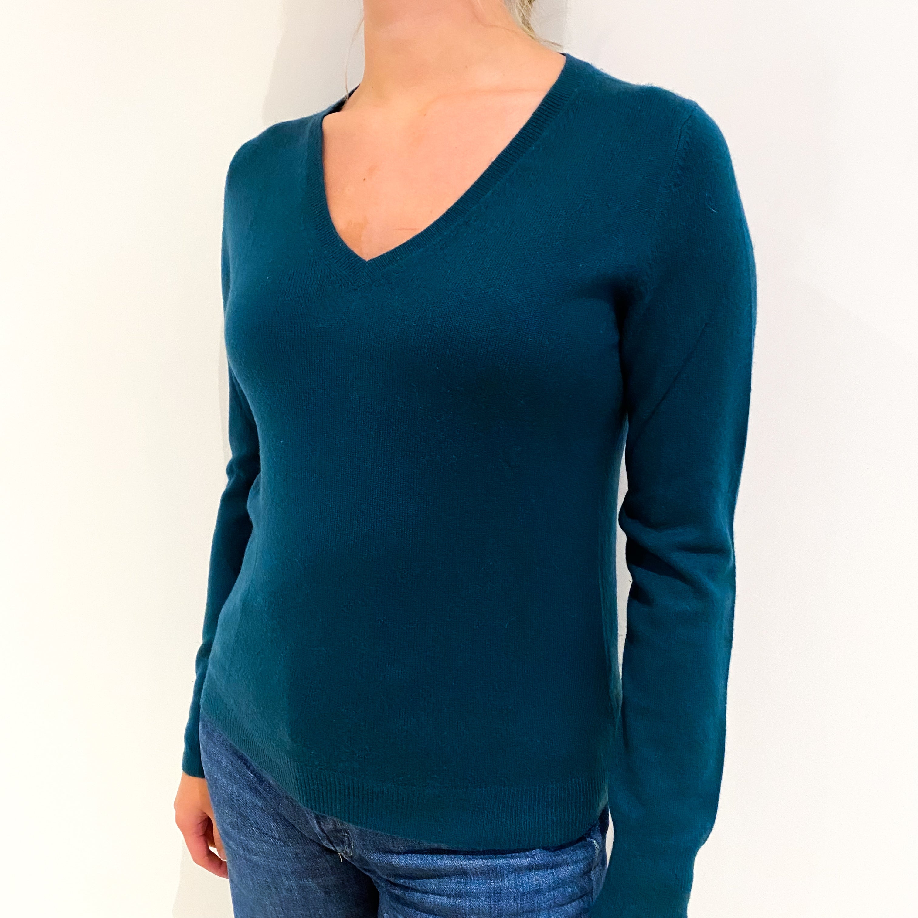 Forest Green Cashmere V-Neck Jumper Small