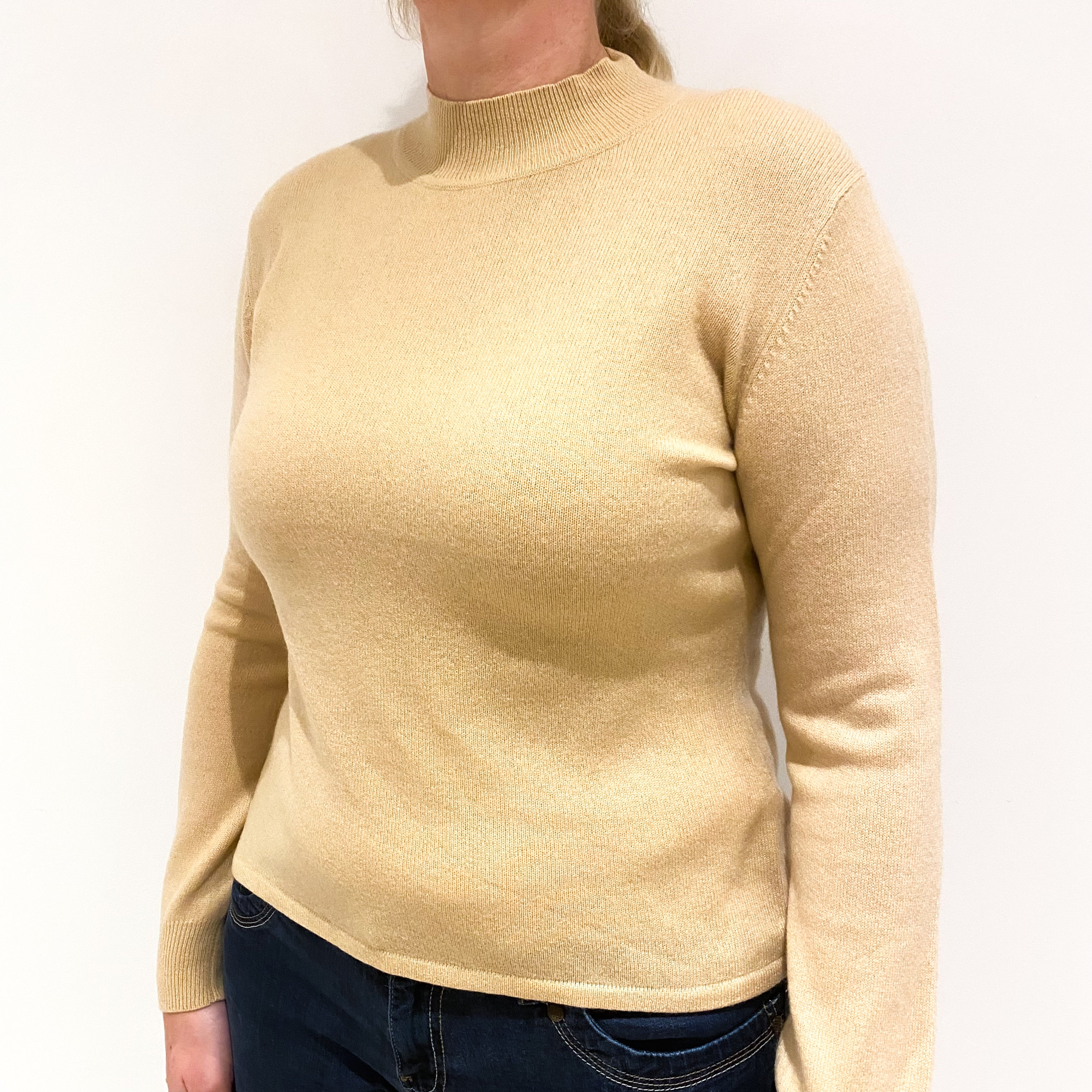 Beige Cashmere Turtleneck Jumper Large