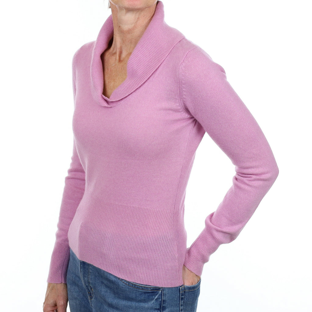 Foxglove Pink Cashmere Collared V Neck Jumper Small