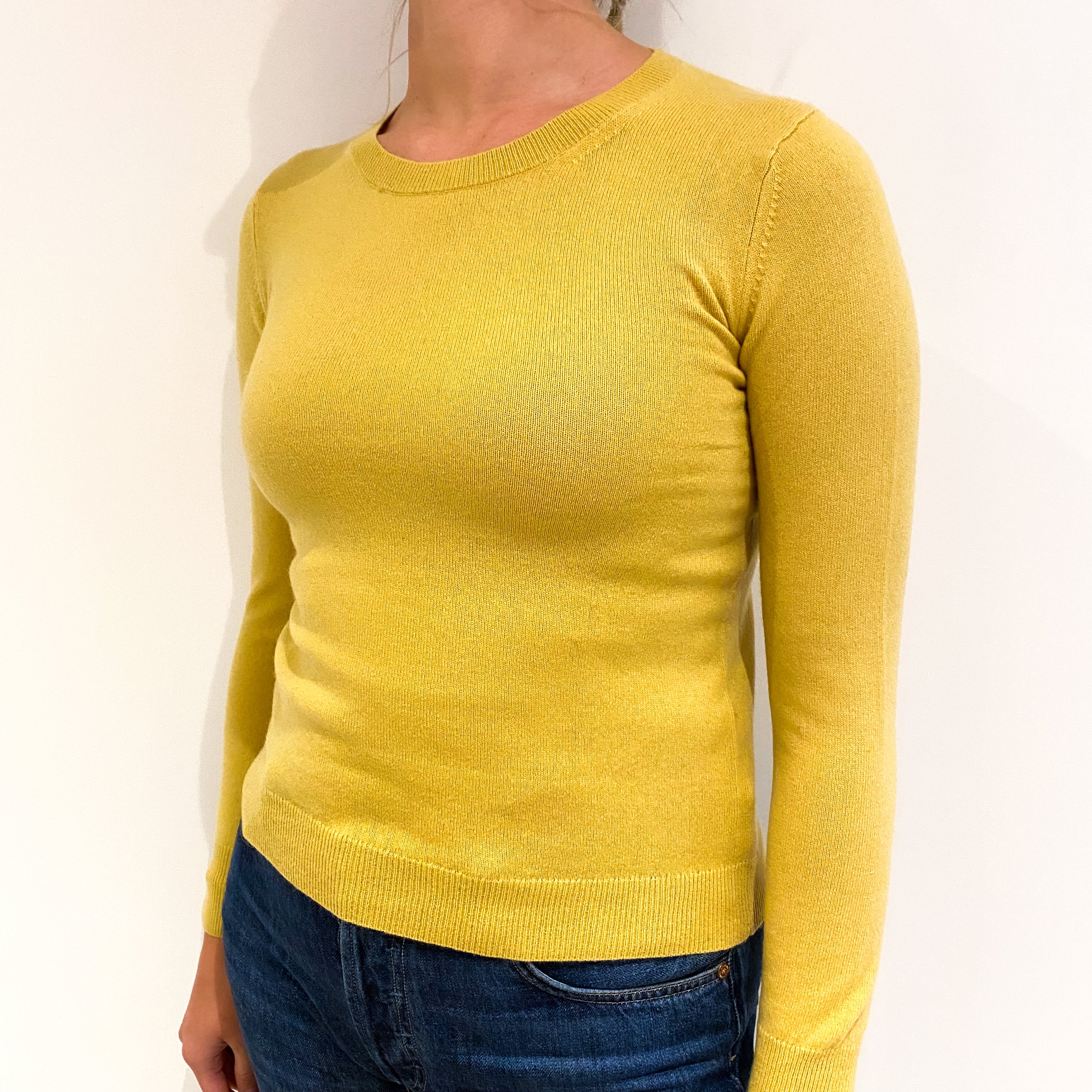 Pollen Yellow Cashmere Crew Neck Jumper Small
