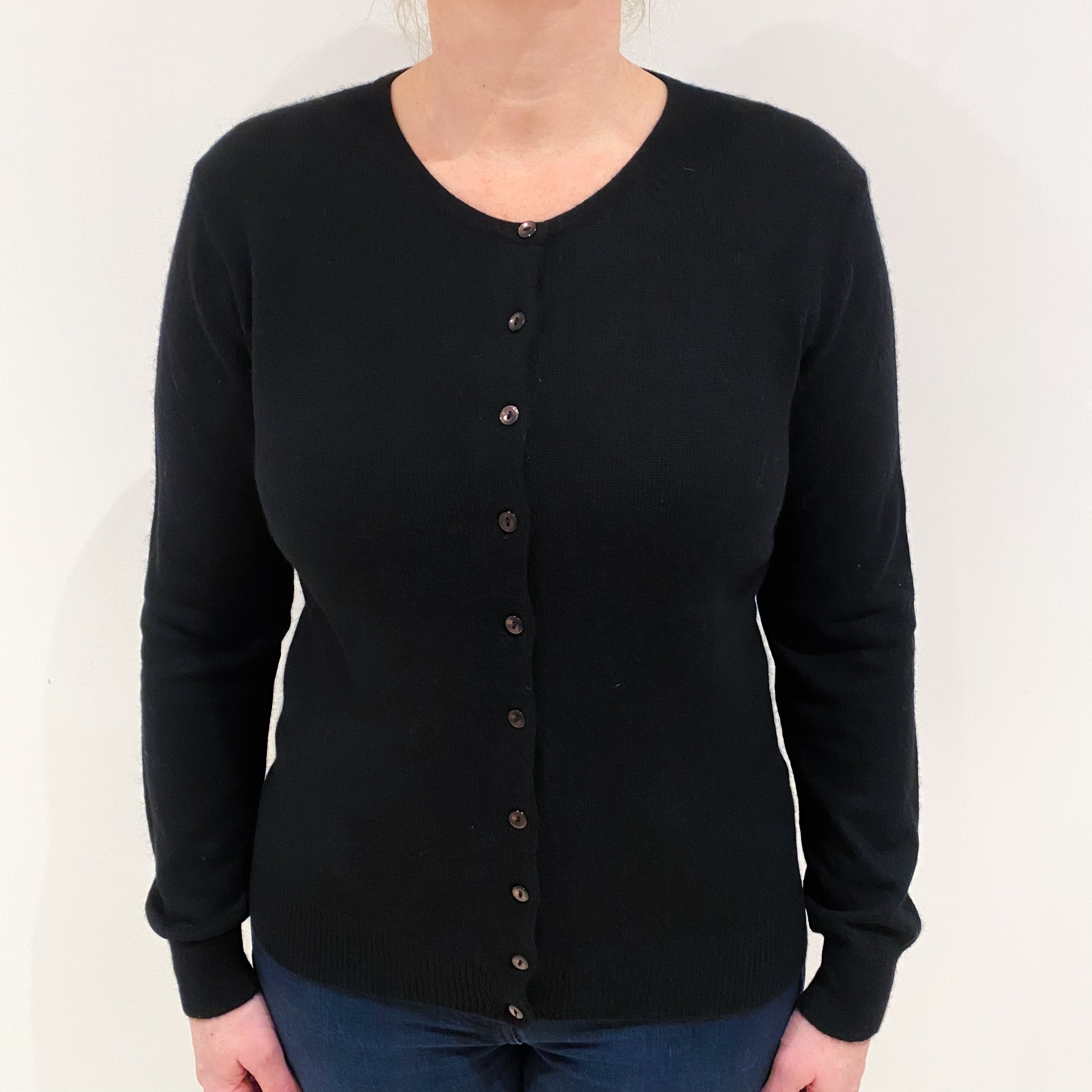 Black Cashmere Crew Neck Cardigan Large