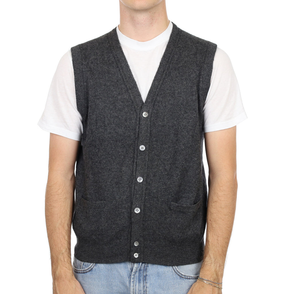 Men's Charcoal Grey Cashmere V Neck Sleeveless Cardigan Large