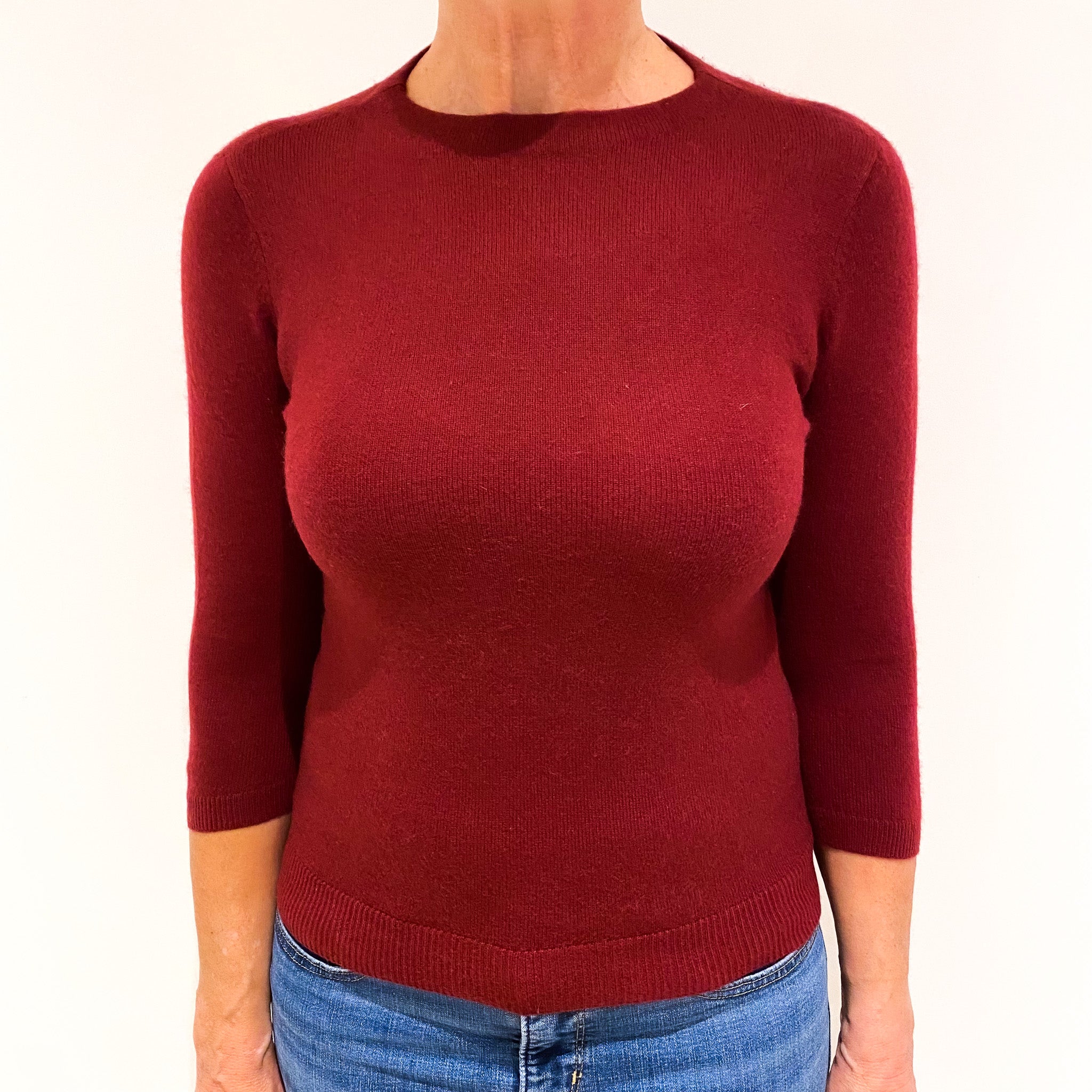 Burgundy Cashmere Crew Neck Jumper Medium