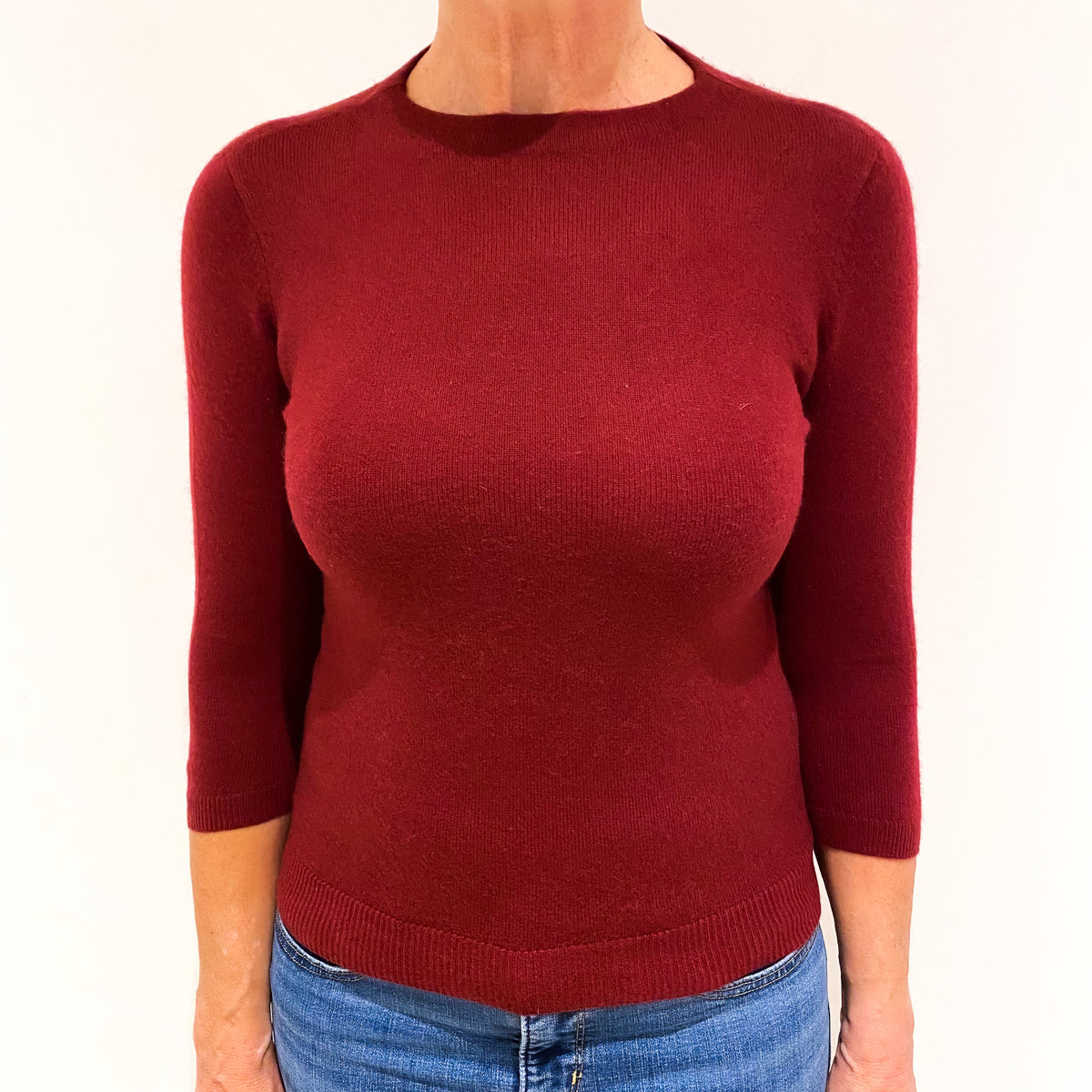 Burgundy Cashmere Crew Neck Jumper Medium