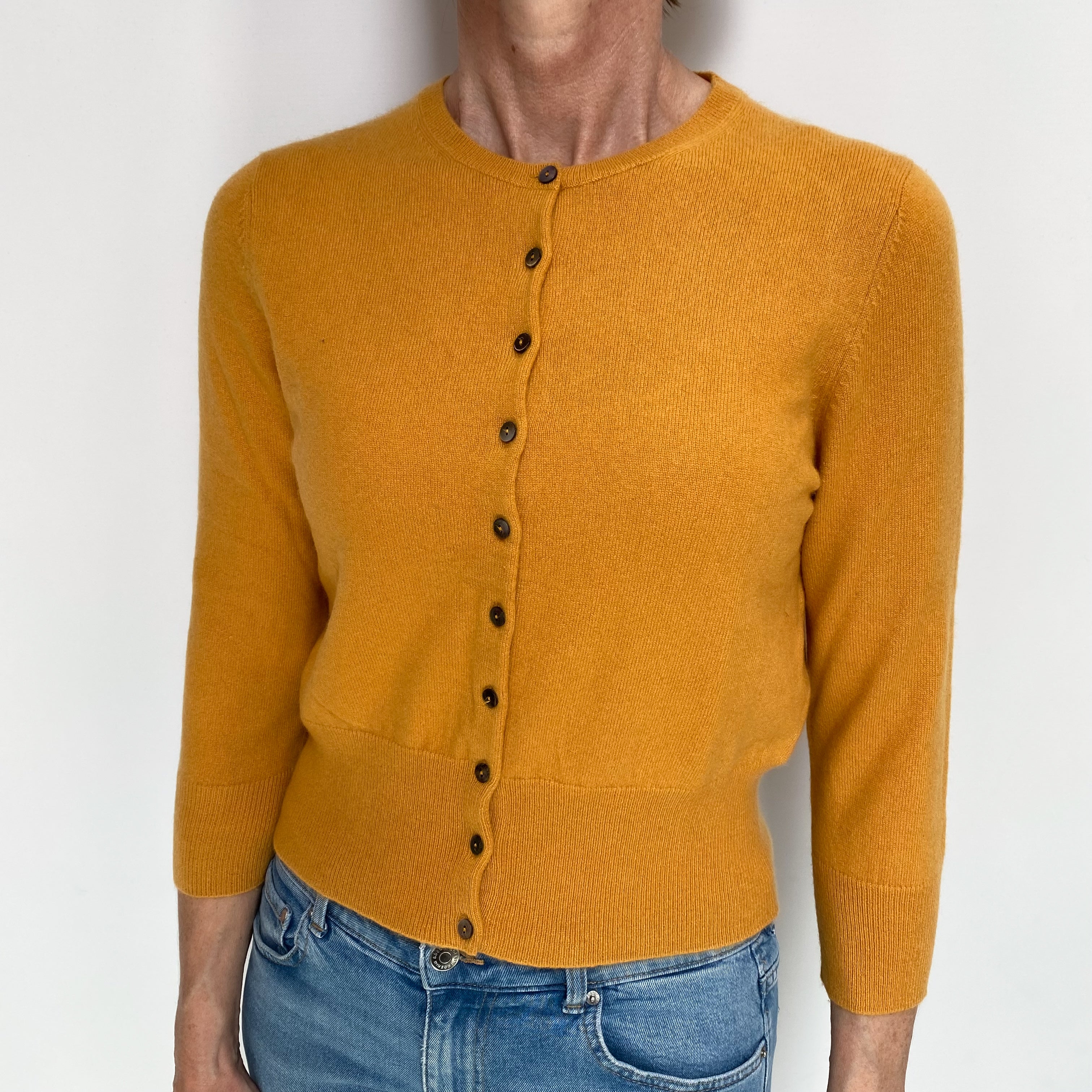 Marigold Orange Cashmere Crew Neck Cardigan Small