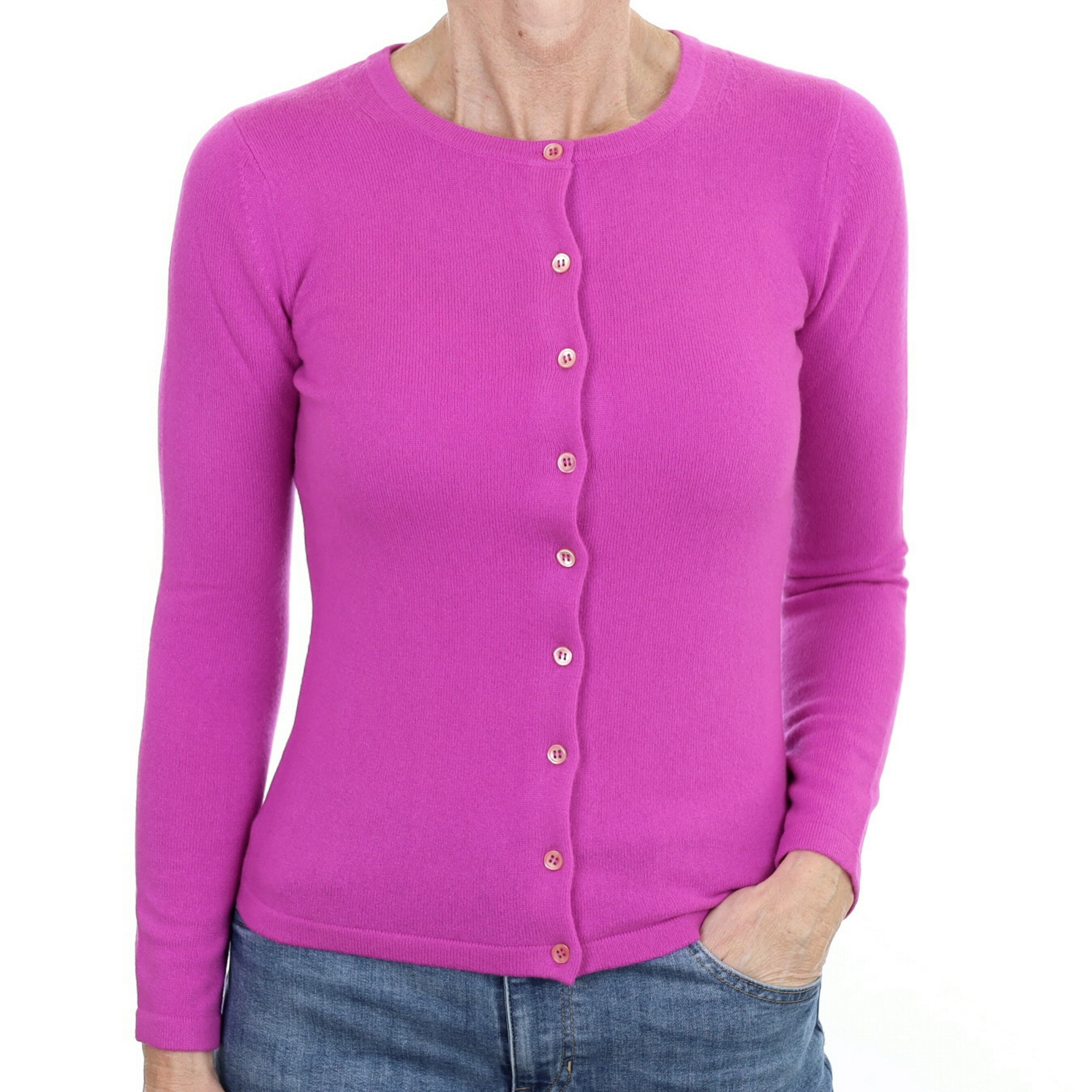 New Magenta Purple Cashmere Crew Neck Cardigan Small