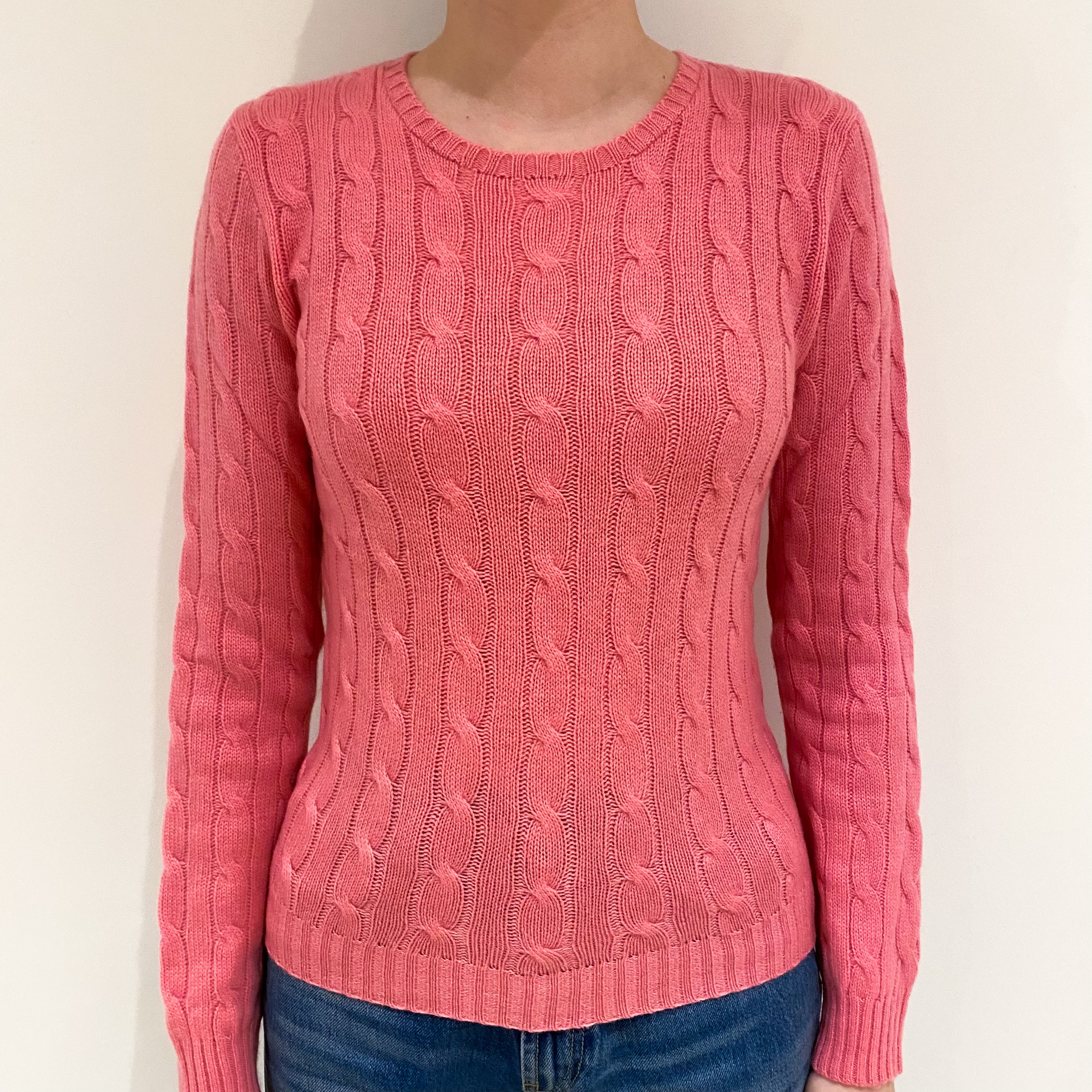 Lupin Pink Cable Cashmere Crew Neck Jumper Extra Small