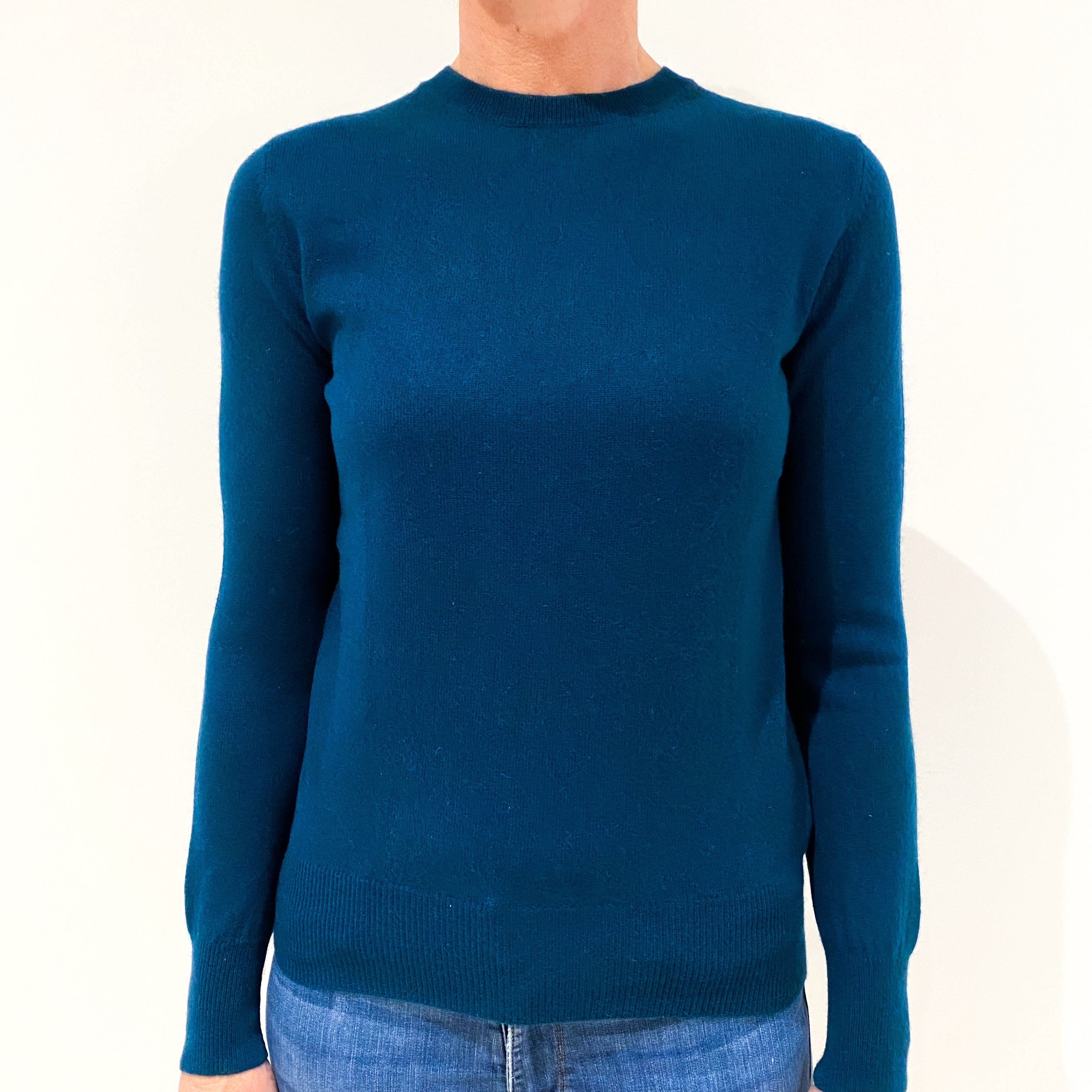 Petrol Blue Cashmere Crew Neck Jumper Small