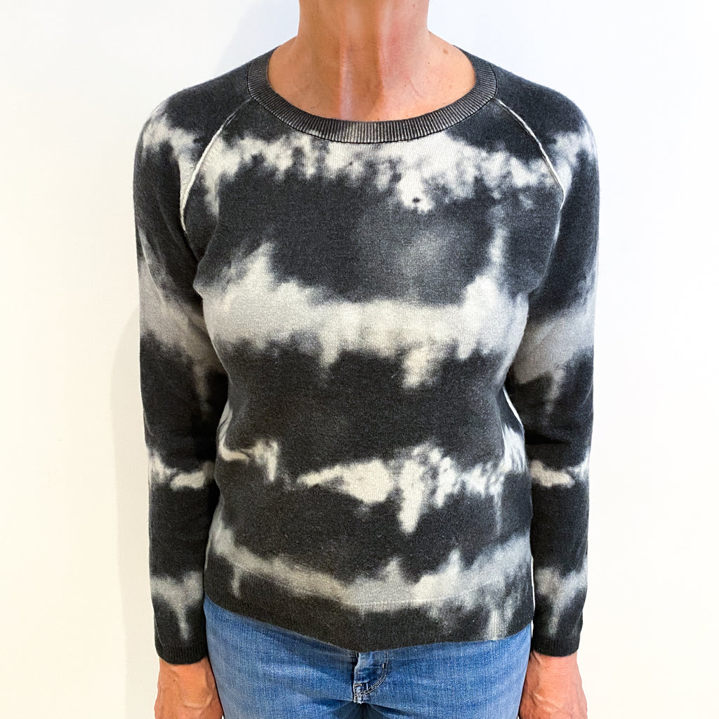 Charcoal Grey Tie Dye Cashmere Crew Neck Jumper Medium