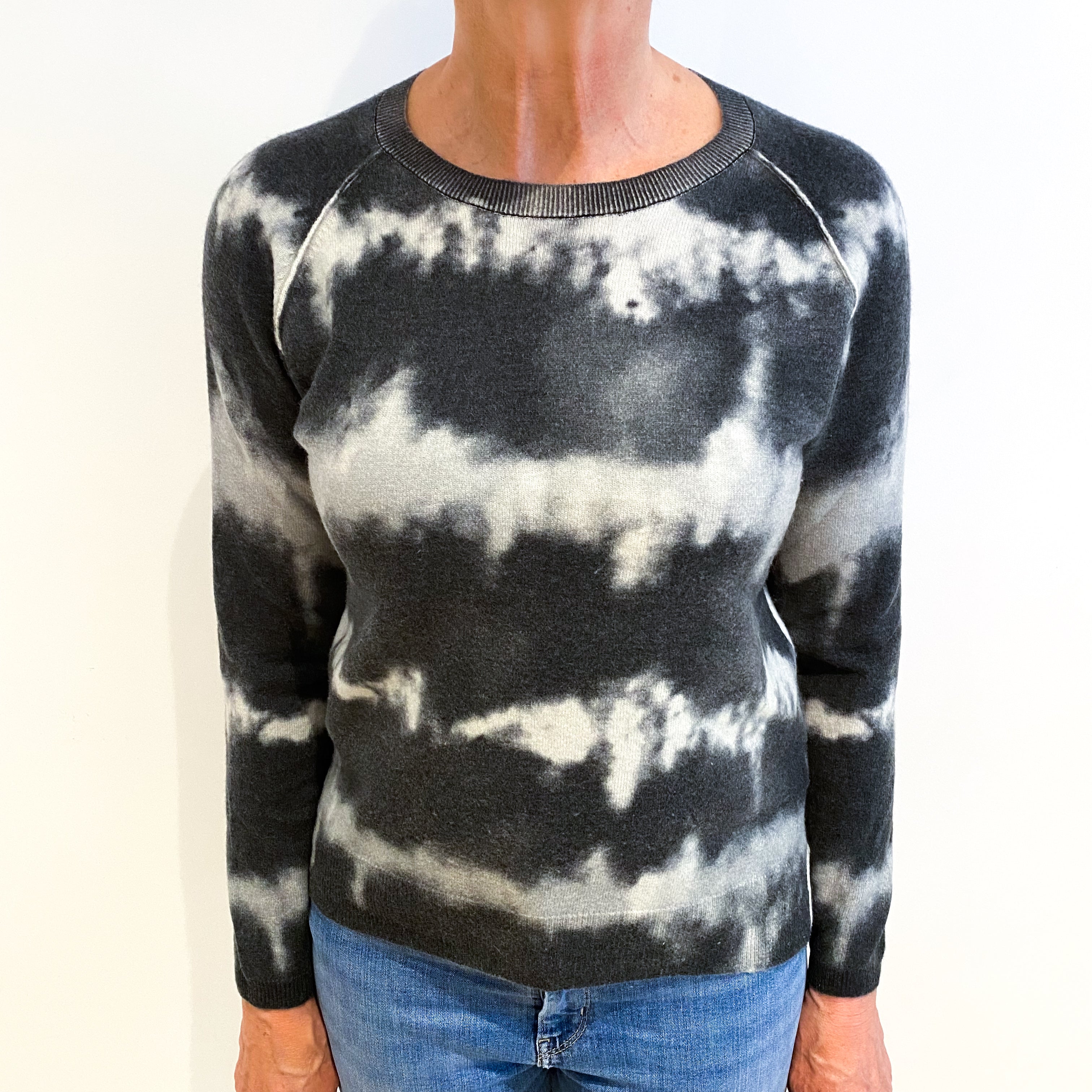 Charcoal Grey Tie Dye Cashmere Crew Neck Jumper Medium