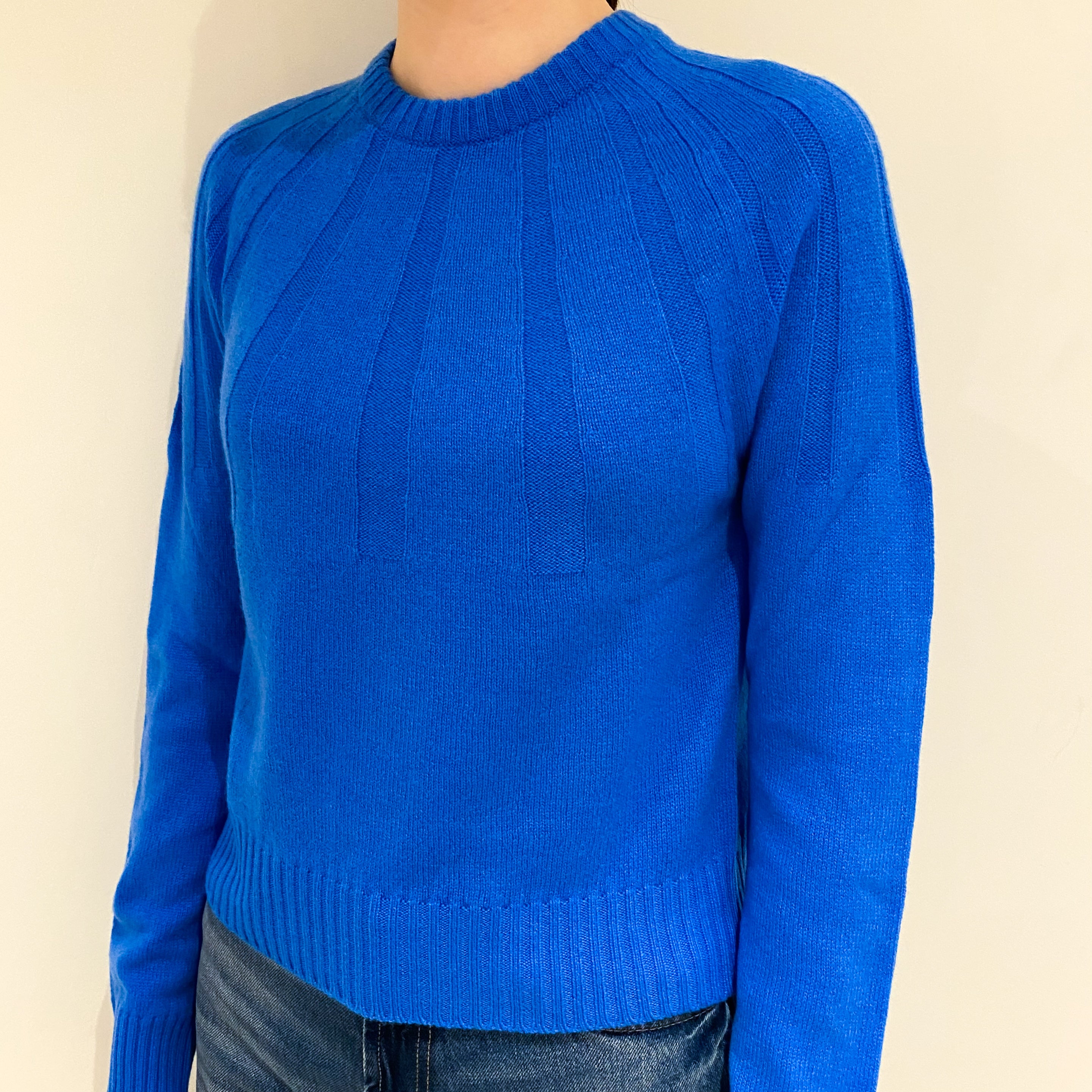 New Scottish Azure Blue Cashmere Crew Neck Jumper Extra Small