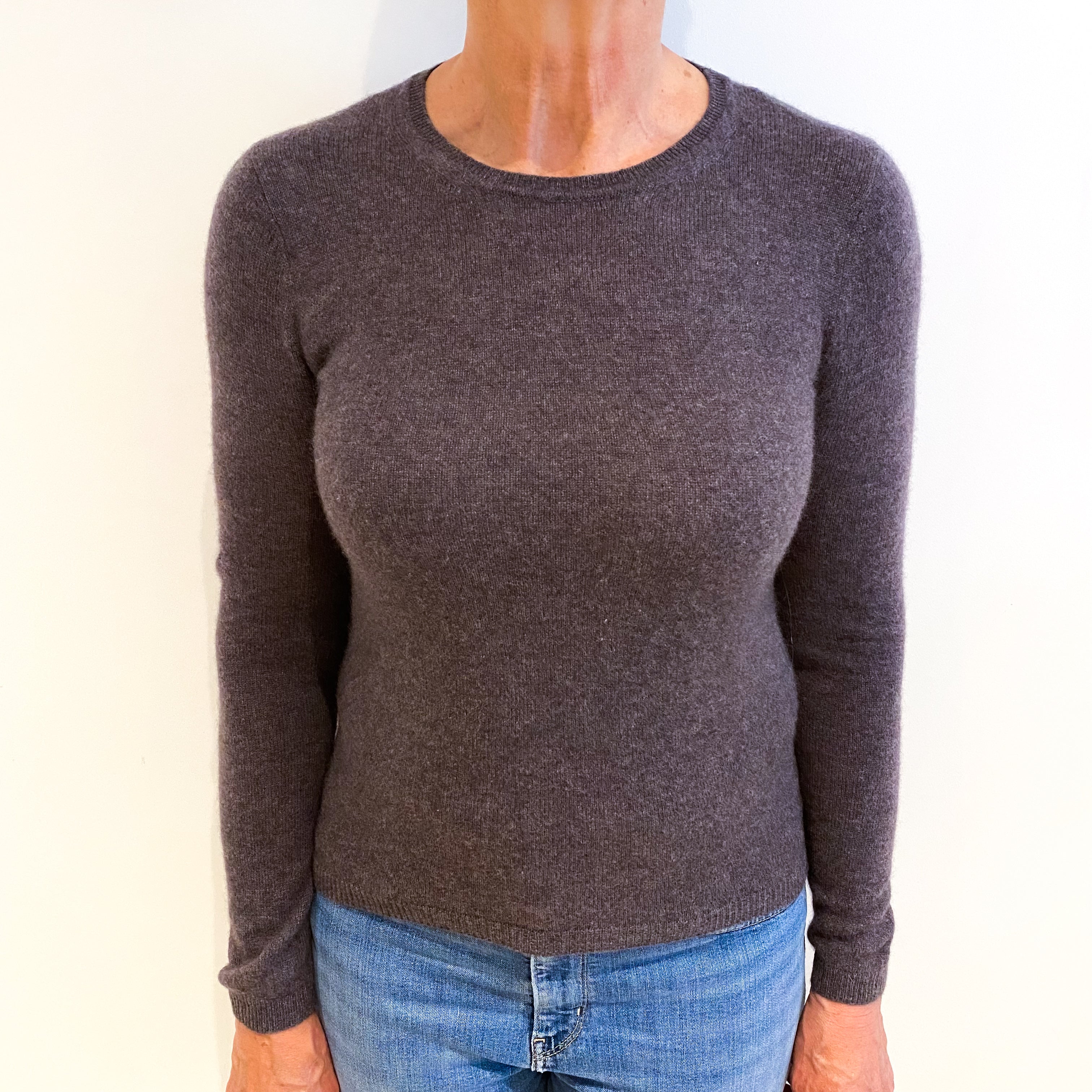 Deep Heather Purple Cashmere Crew Neck Jumper Medium