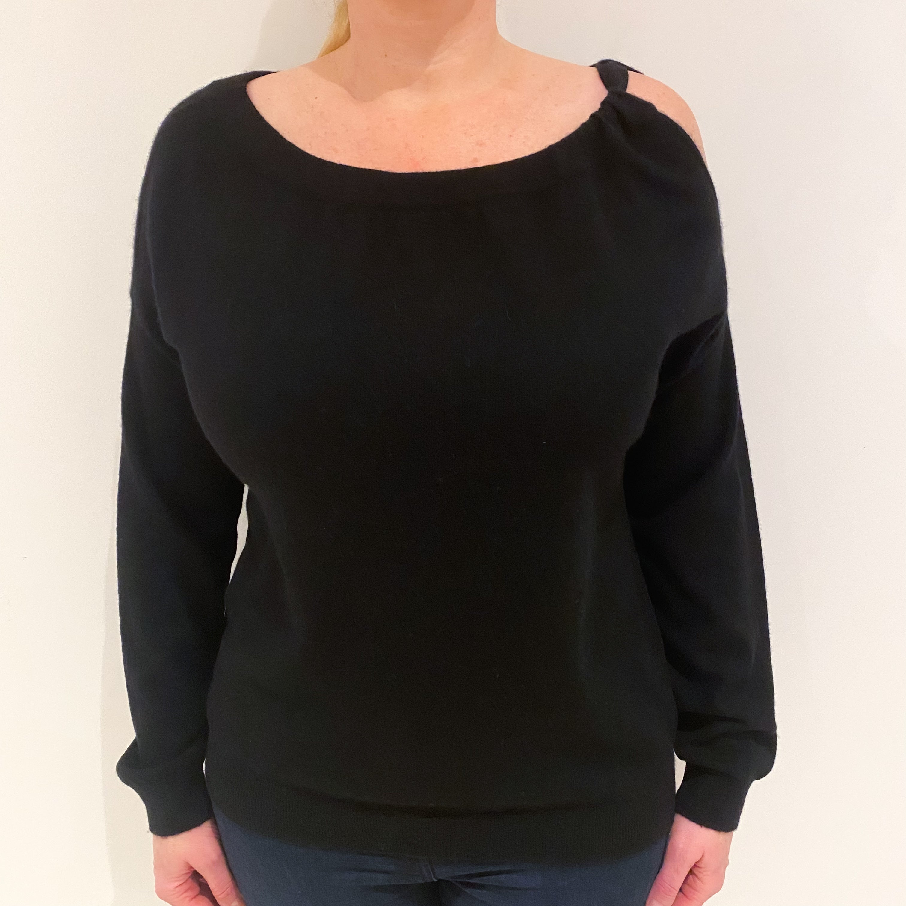 Black Cashmere Slash Neck Jumper Large