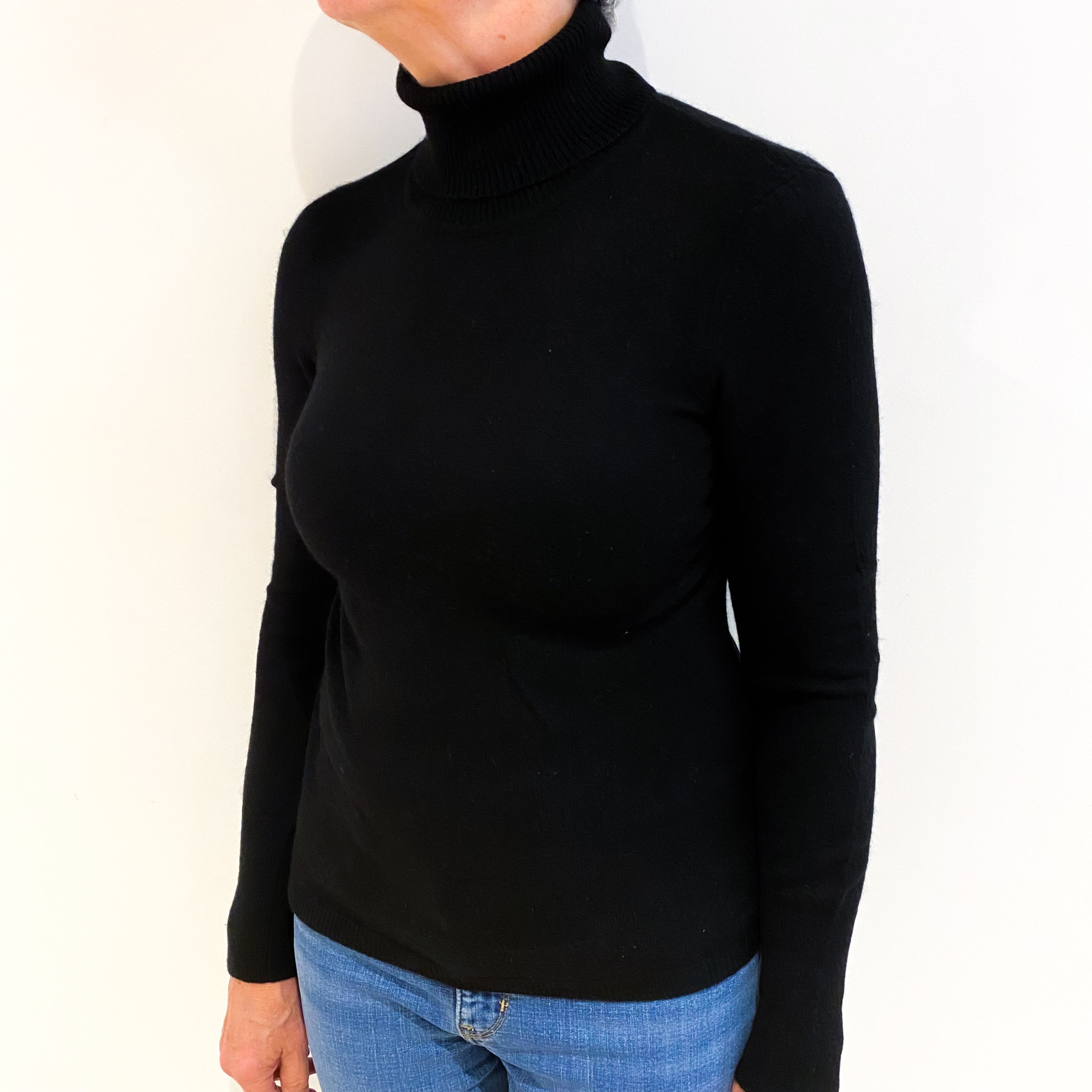 Black Cashmere Polo Neck Jumper Medium