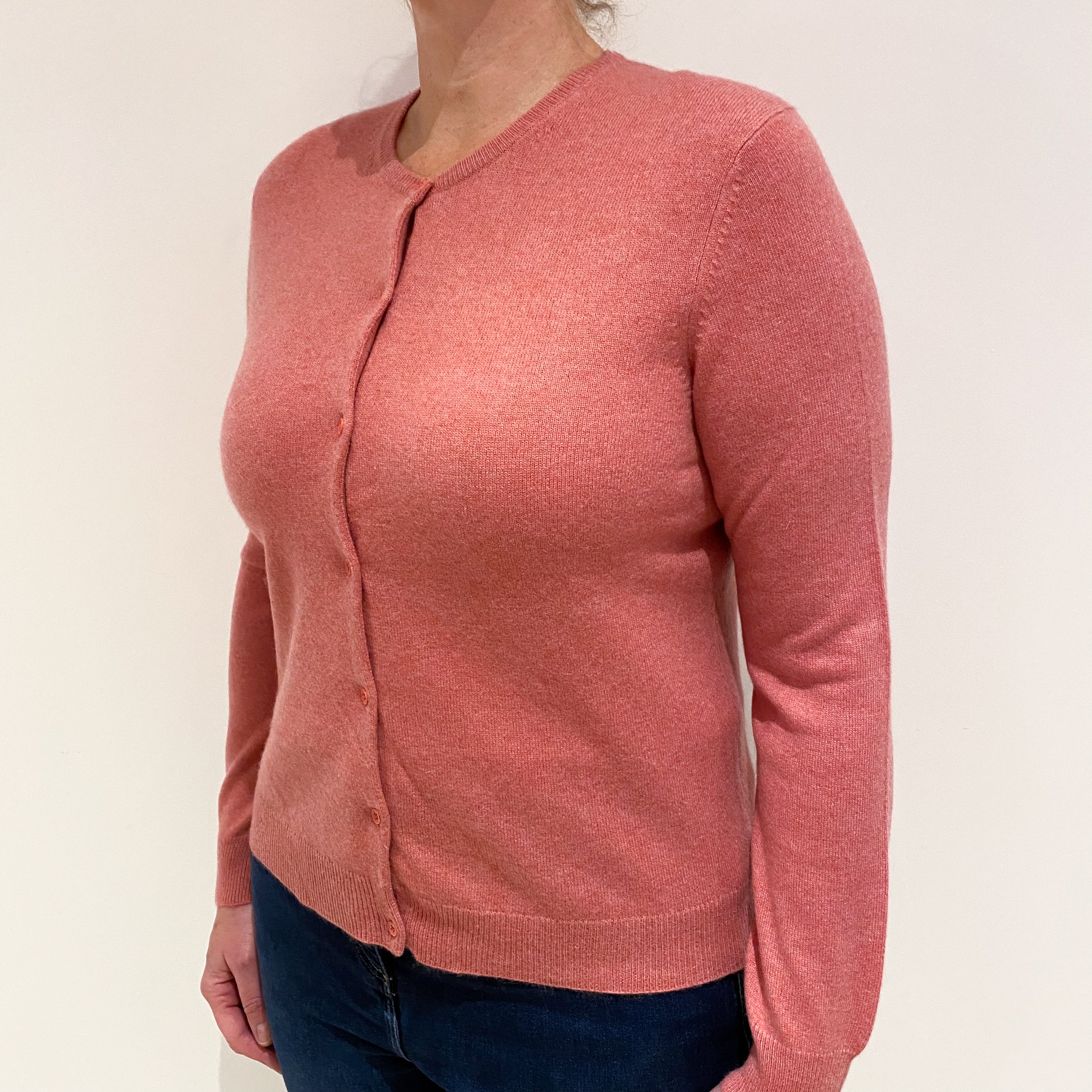 Loganberry Pink Cashmere Crew Neck Cardigan Large