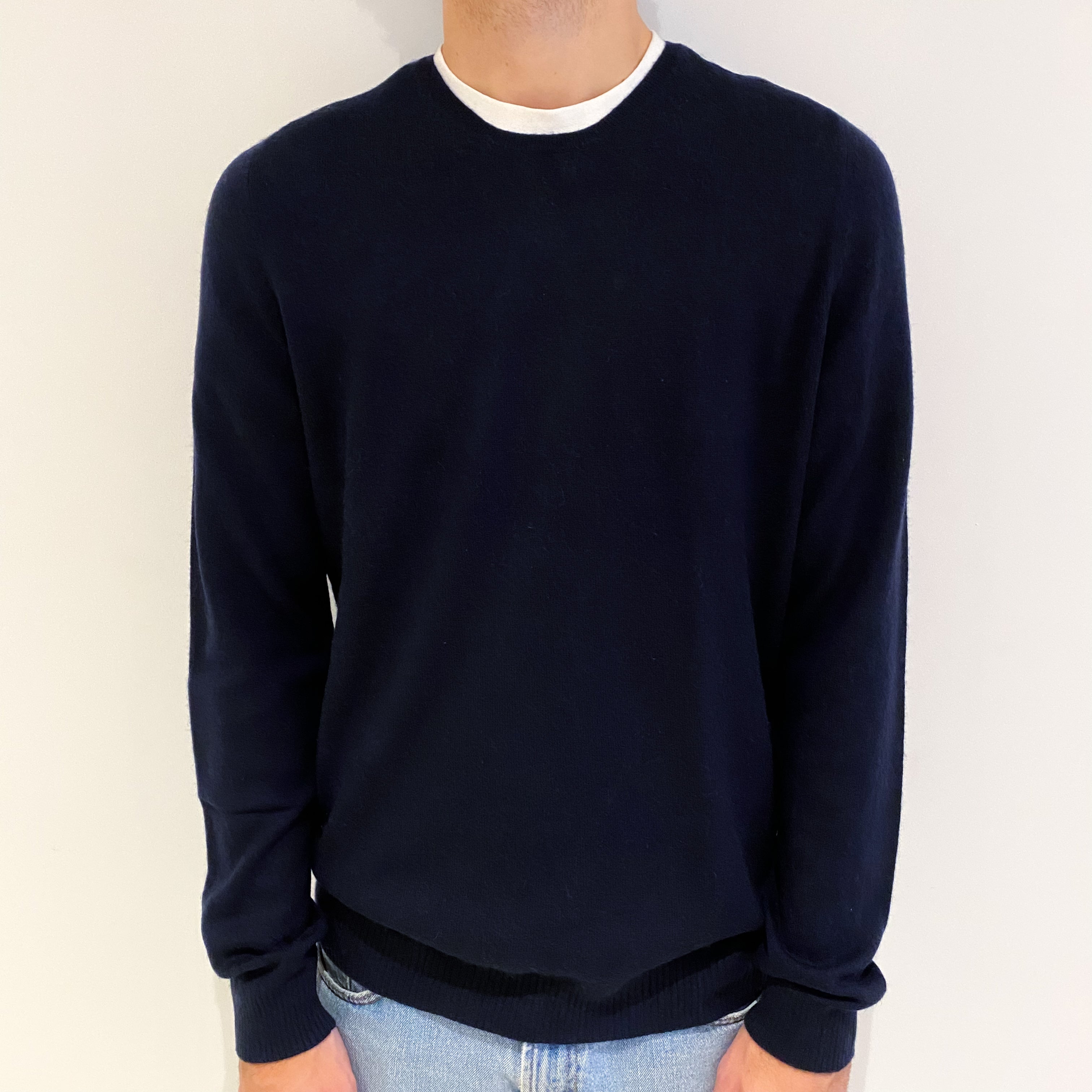 Men's Navy Blue Cashmere Crew Neck Jumper Large