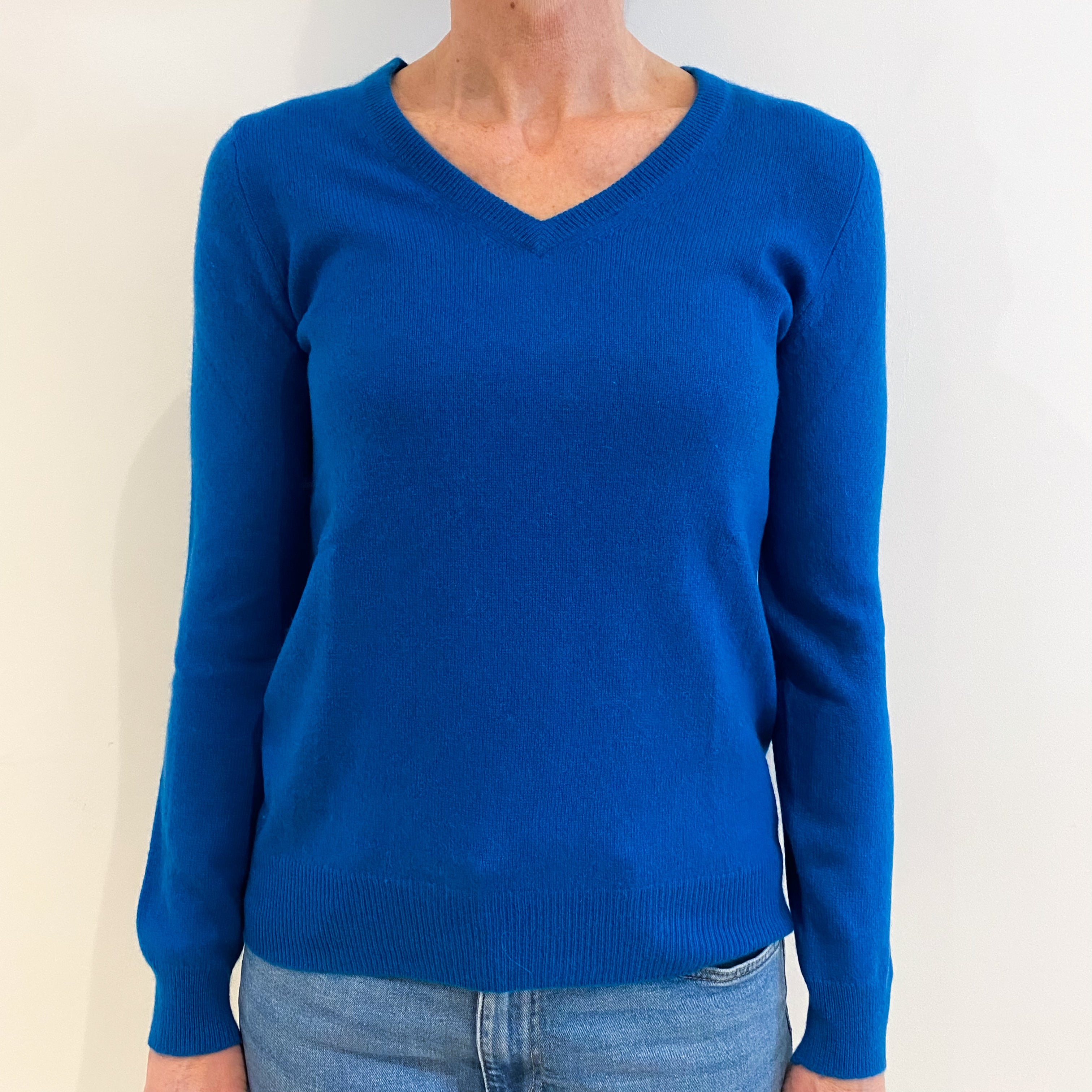 Peacock Blue Cashmere V Neck Jumper Small