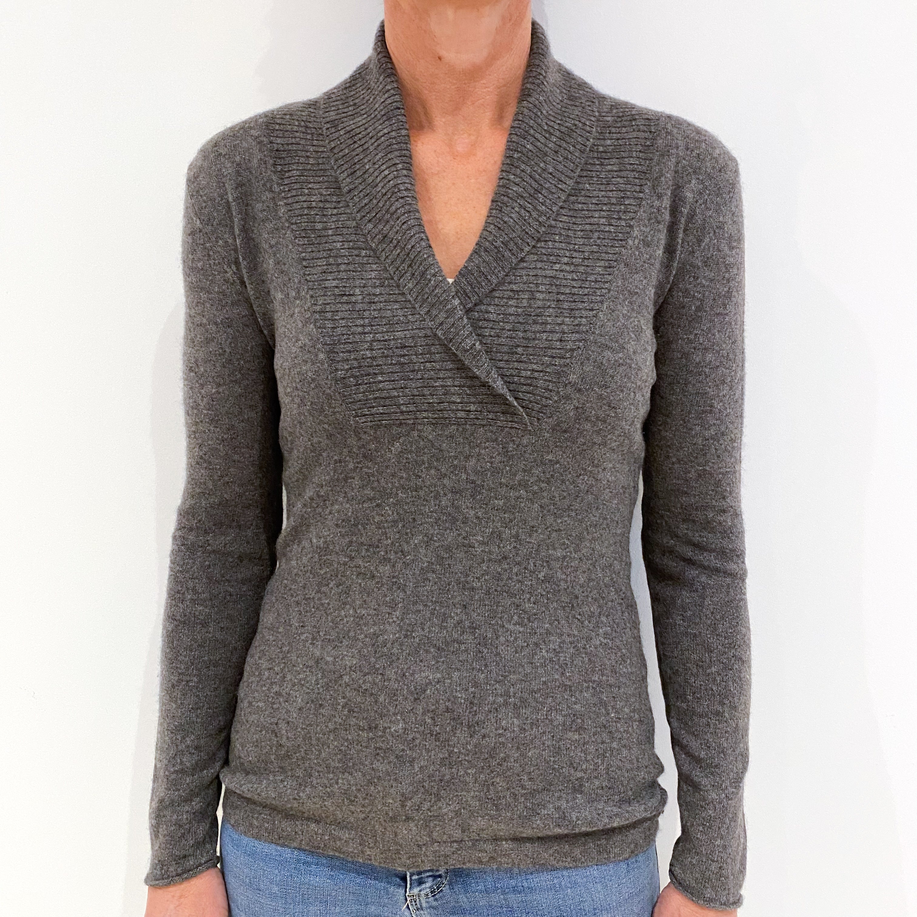 Slate Grey Cashmere Shawl Collar Jumper Small