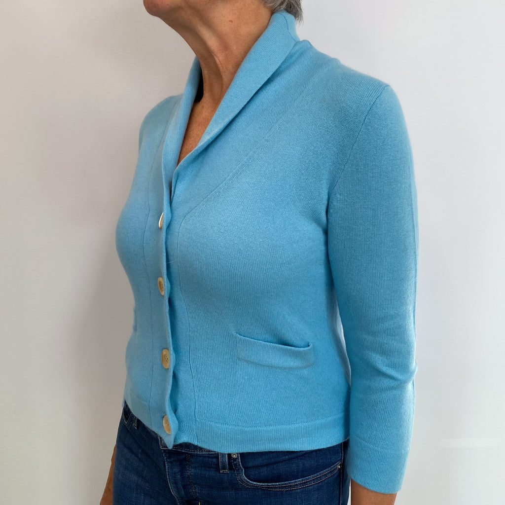 Aqua Blue Cashmere Shawl Collar Cardigan Medium