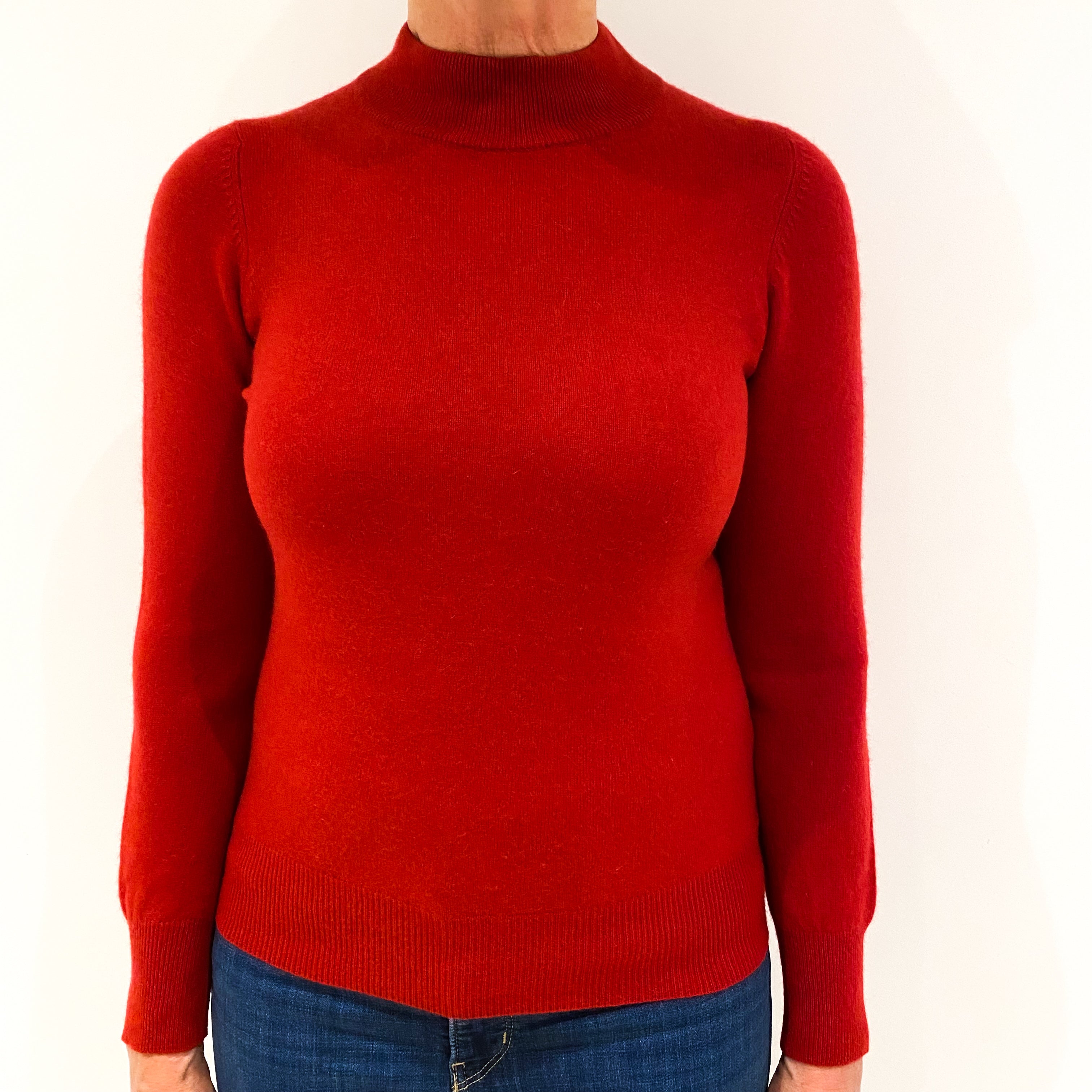 Post Box Red Cashmere Polo Neck Jumper Medium