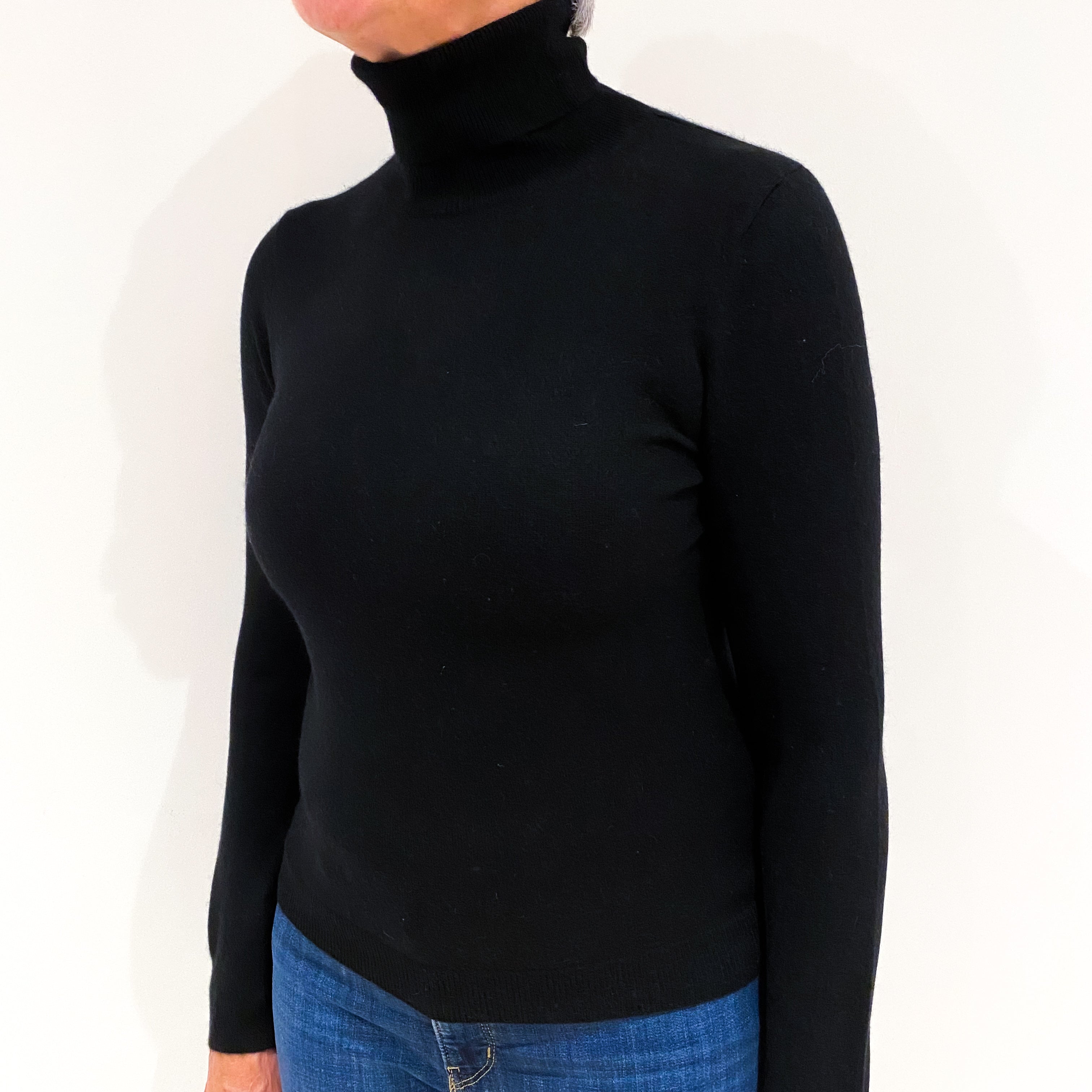 Black Cashmere Polo Neck Jumper Medium