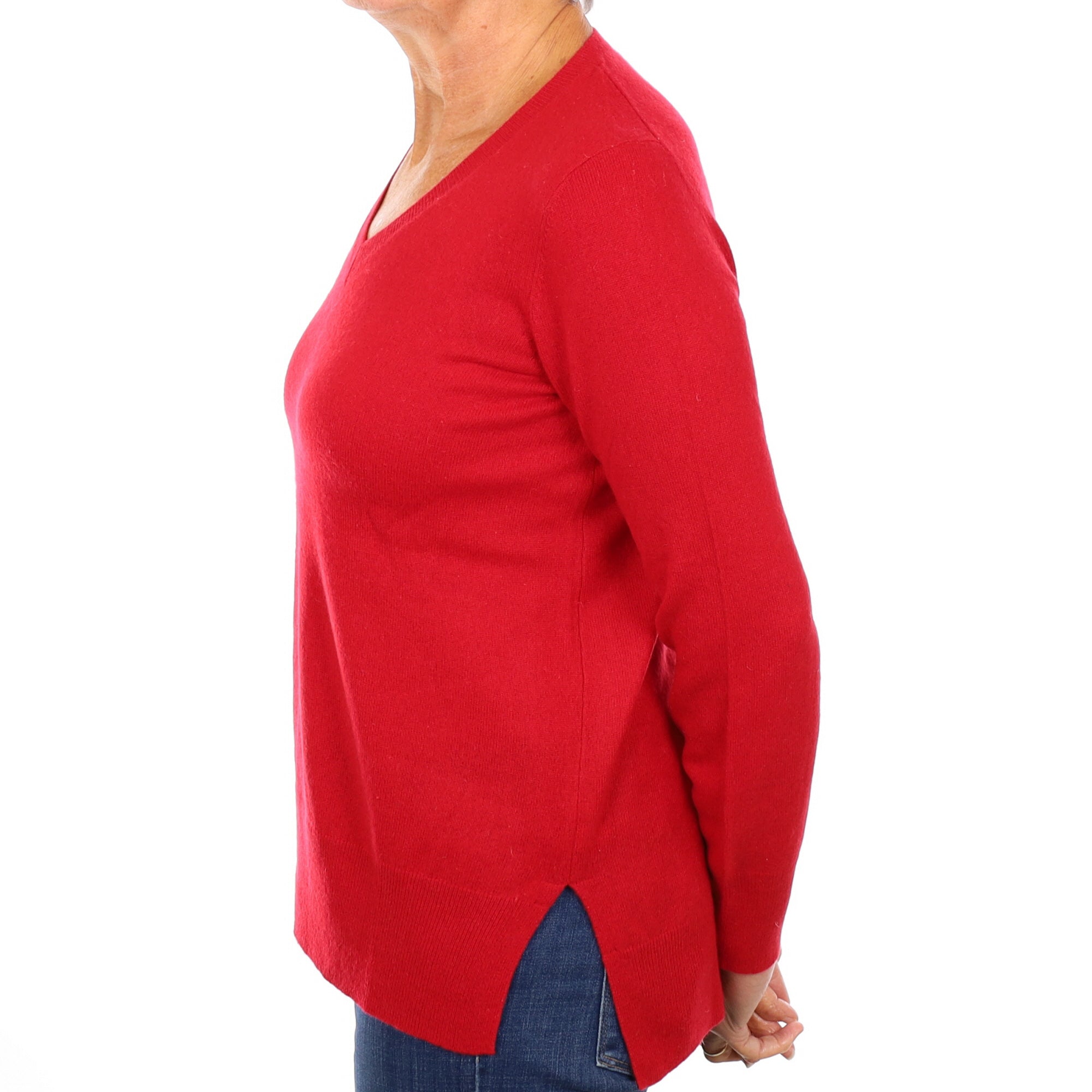 Ruby Red Cashmere V Neck Jumper Medium