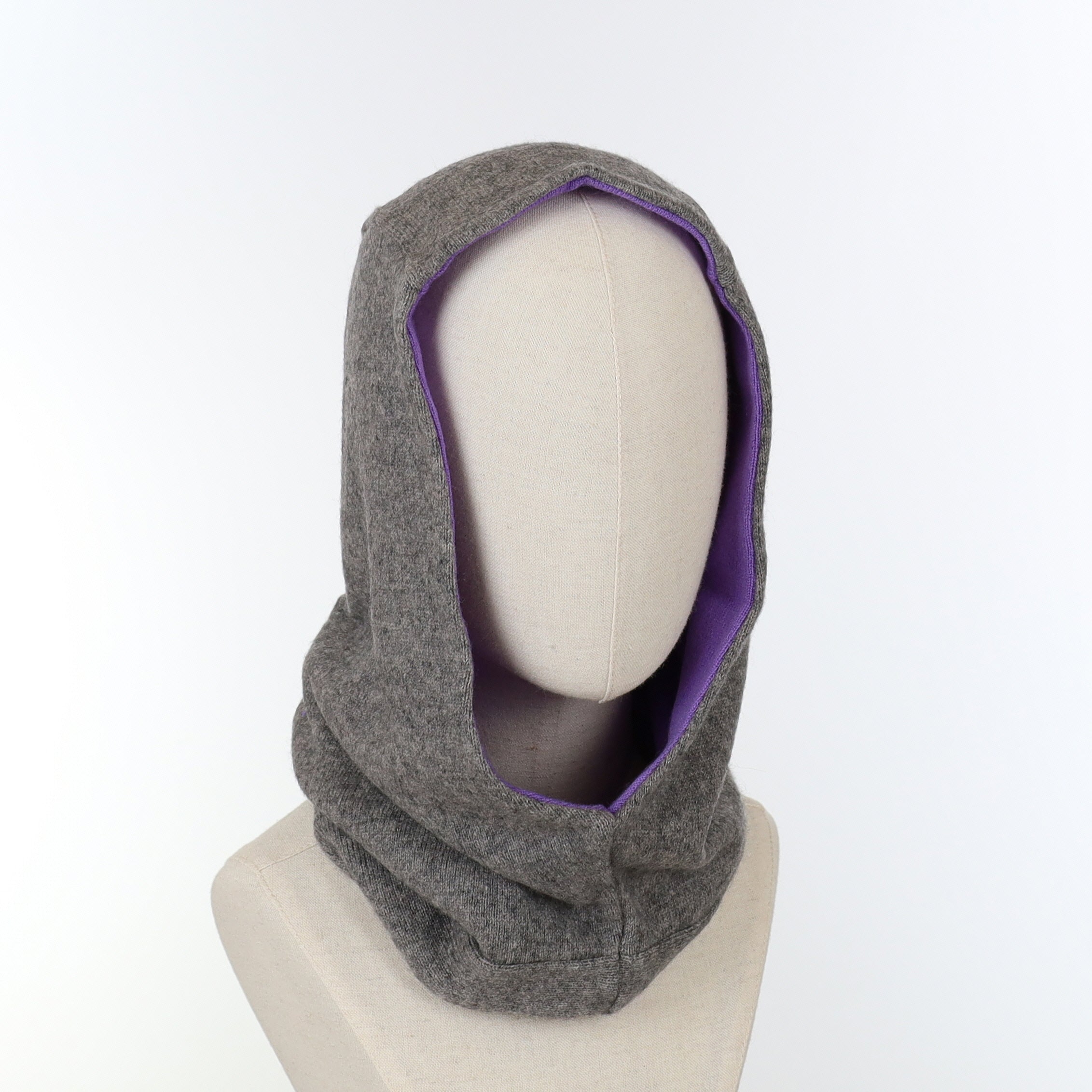 Ash Grey and Dusky Purple Luxury Reversible Cashmere Hood Unisex