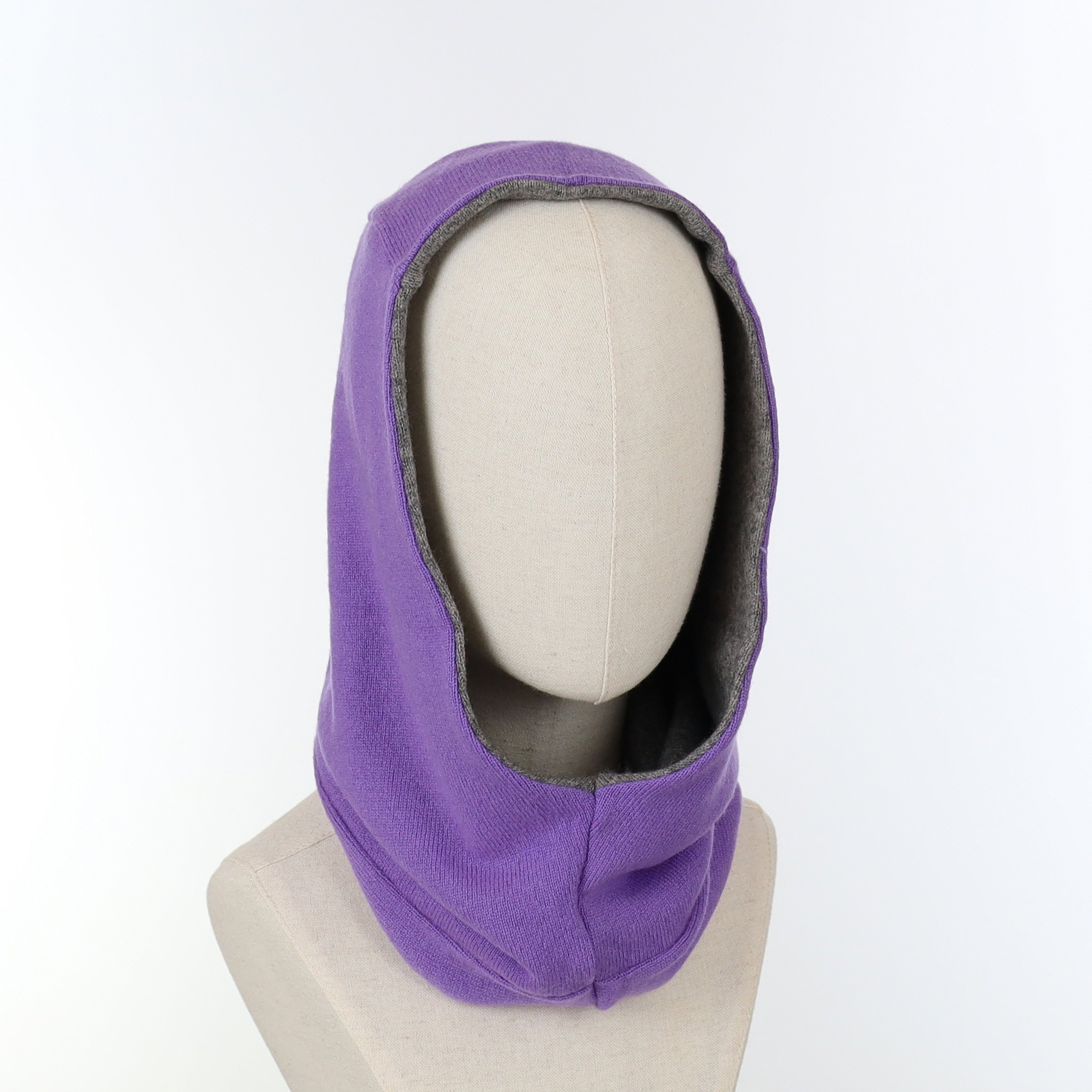 Ash Grey and Dusky Purple Luxury Reversible Cashmere Hood Unisex
