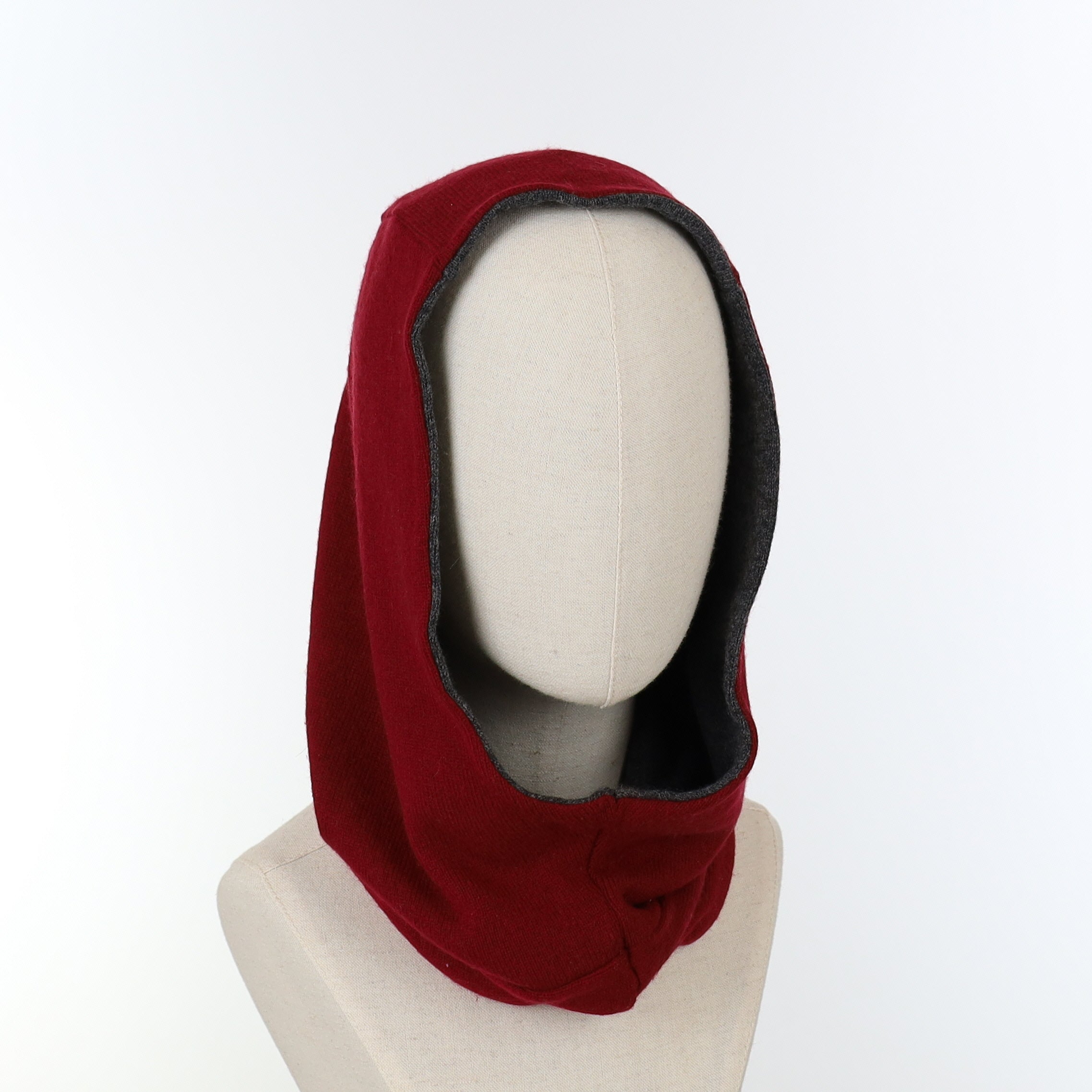 Charcoal Grey and Red Luxury Reversible Cashmere Hood Unisex