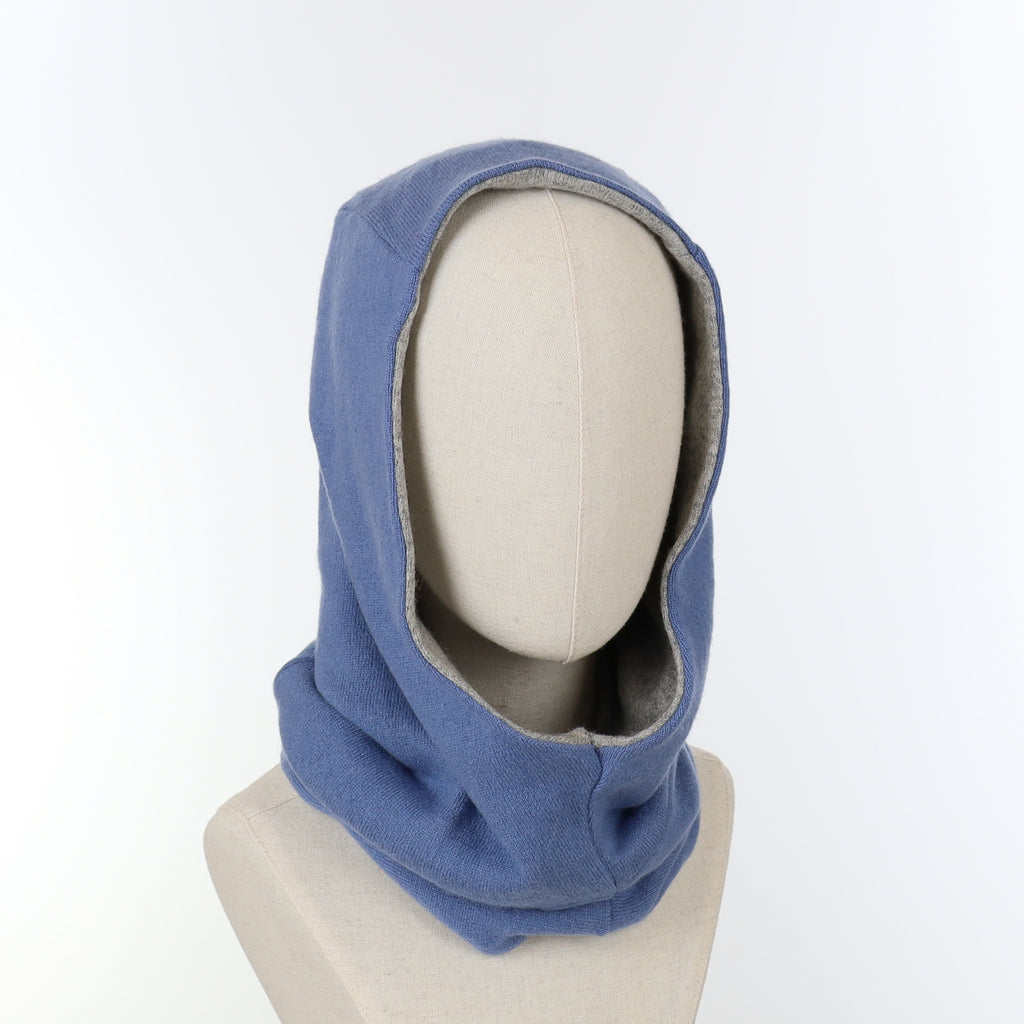 Sky Blue and Smoke Grey Luxury Reversible Cashmere Hood Unisex