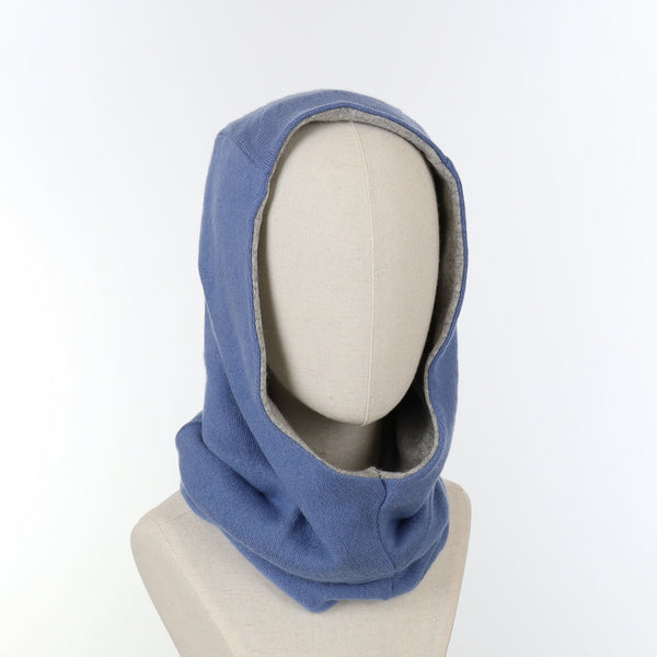 Sky Blue and Smoke Grey Luxury Reversible Cashmere Hood Unisex